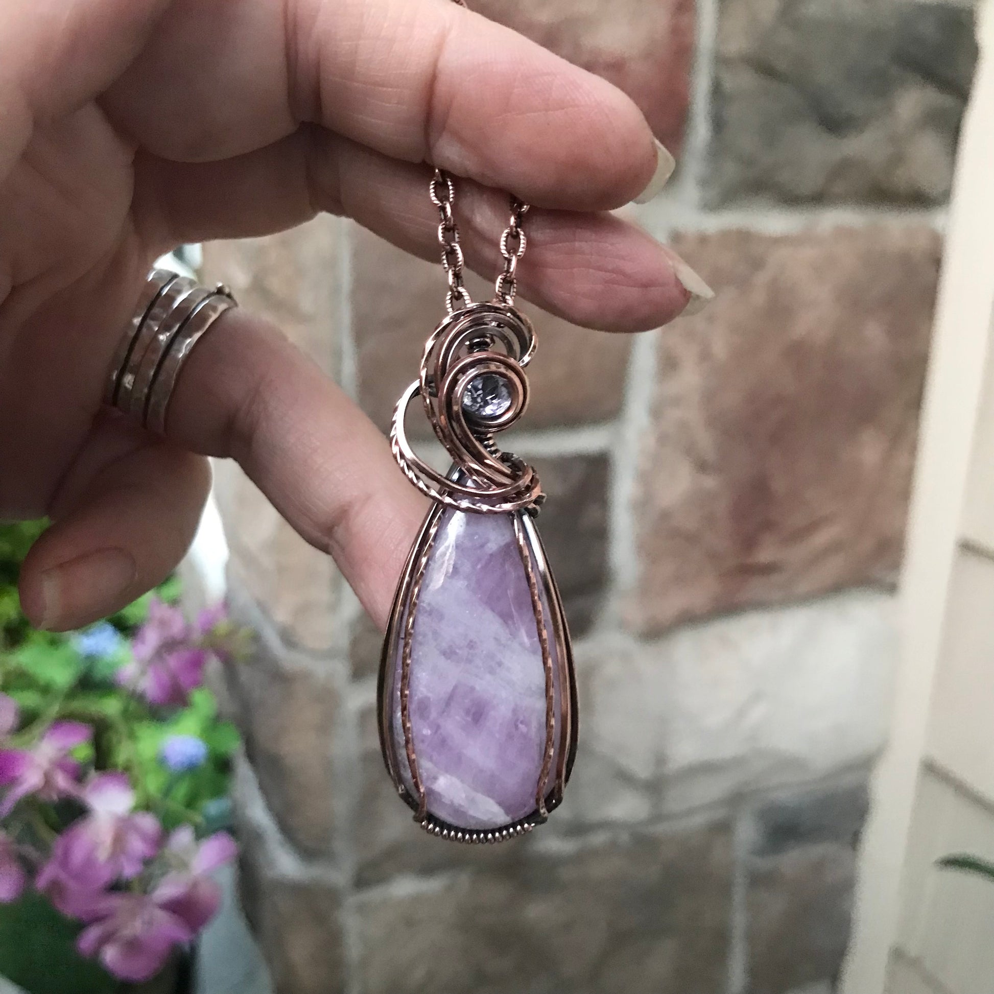 Kunzite & Pink Amethyst Copper Pendant