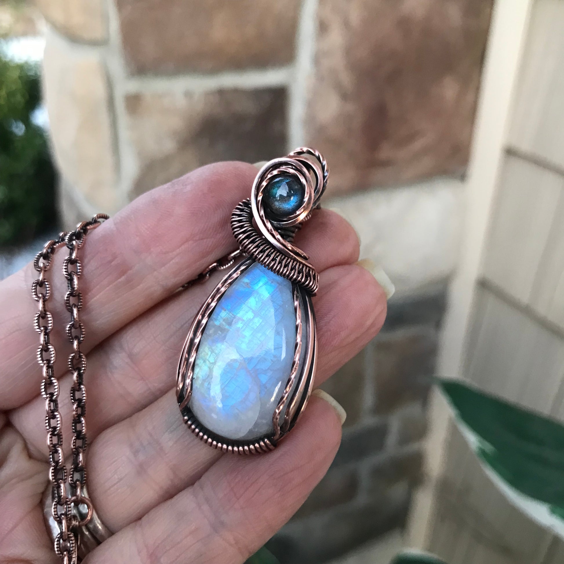 Moonstone & Blue Labradorite Teardrop Copper Necklace