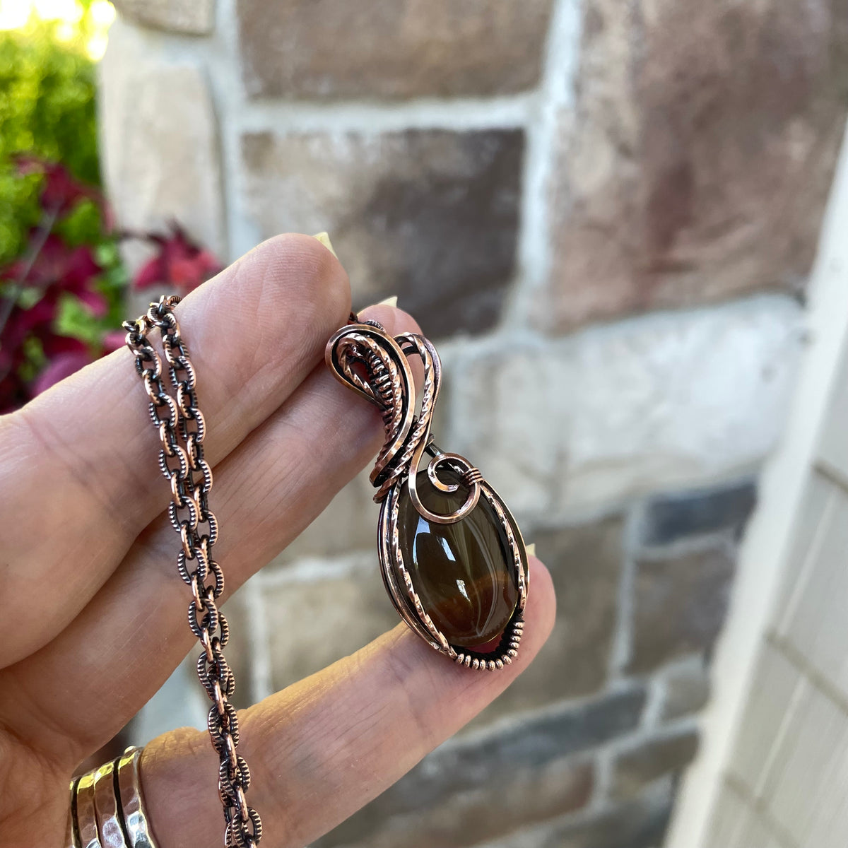 Smoky Quartz Oval Copper Necklace