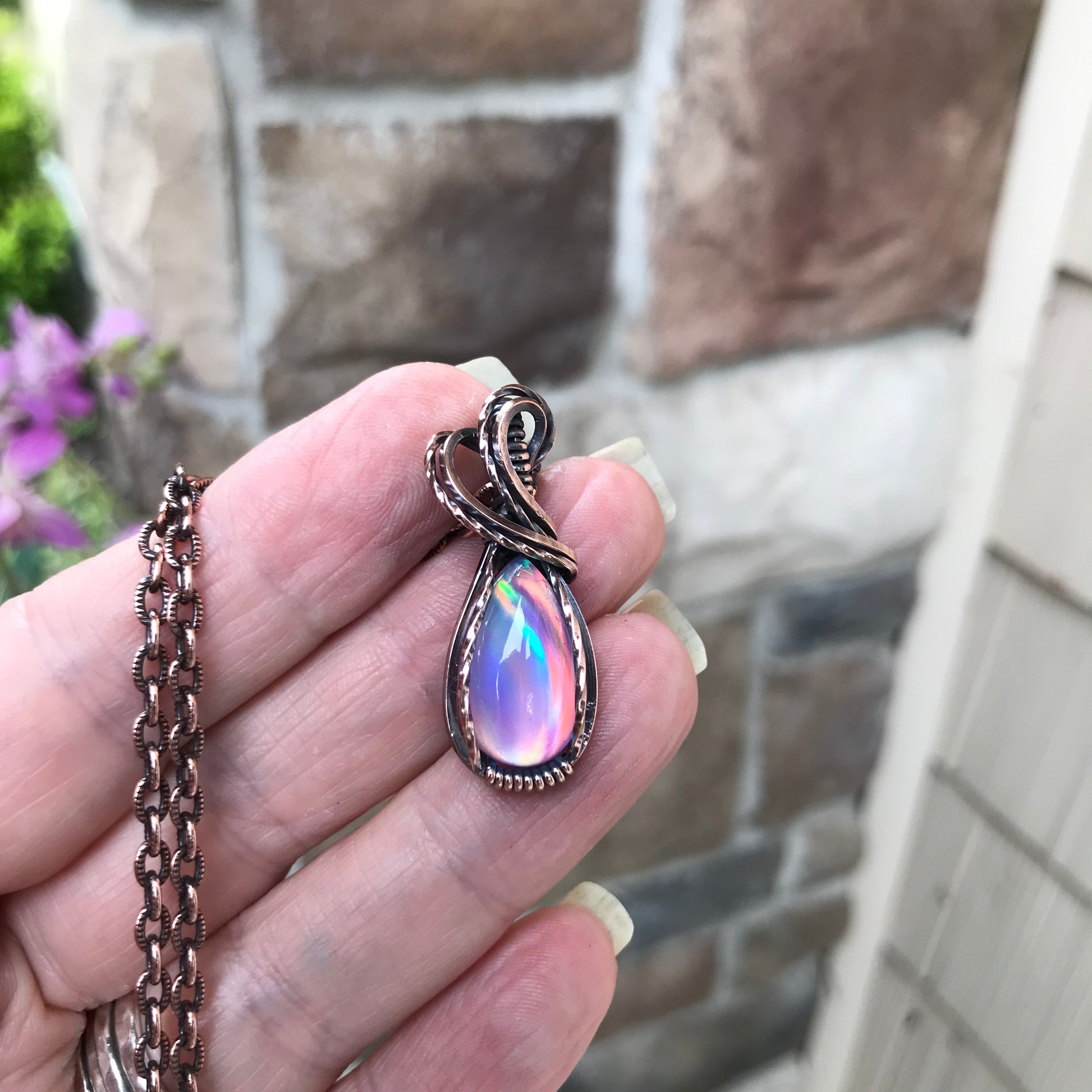 Aurora Opal Orange Pink Copper Necklace