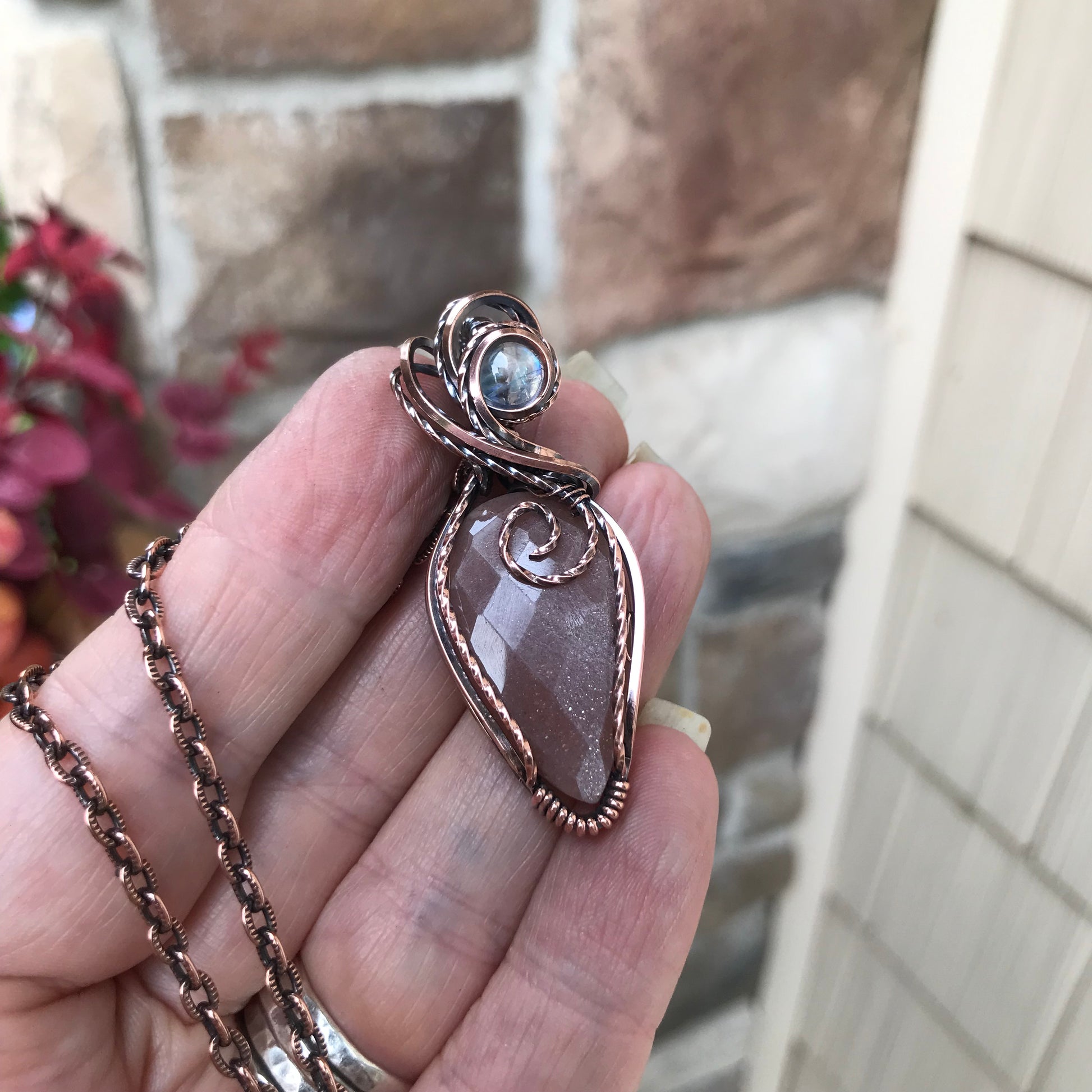 Peach Moonstone Copper Pendant
