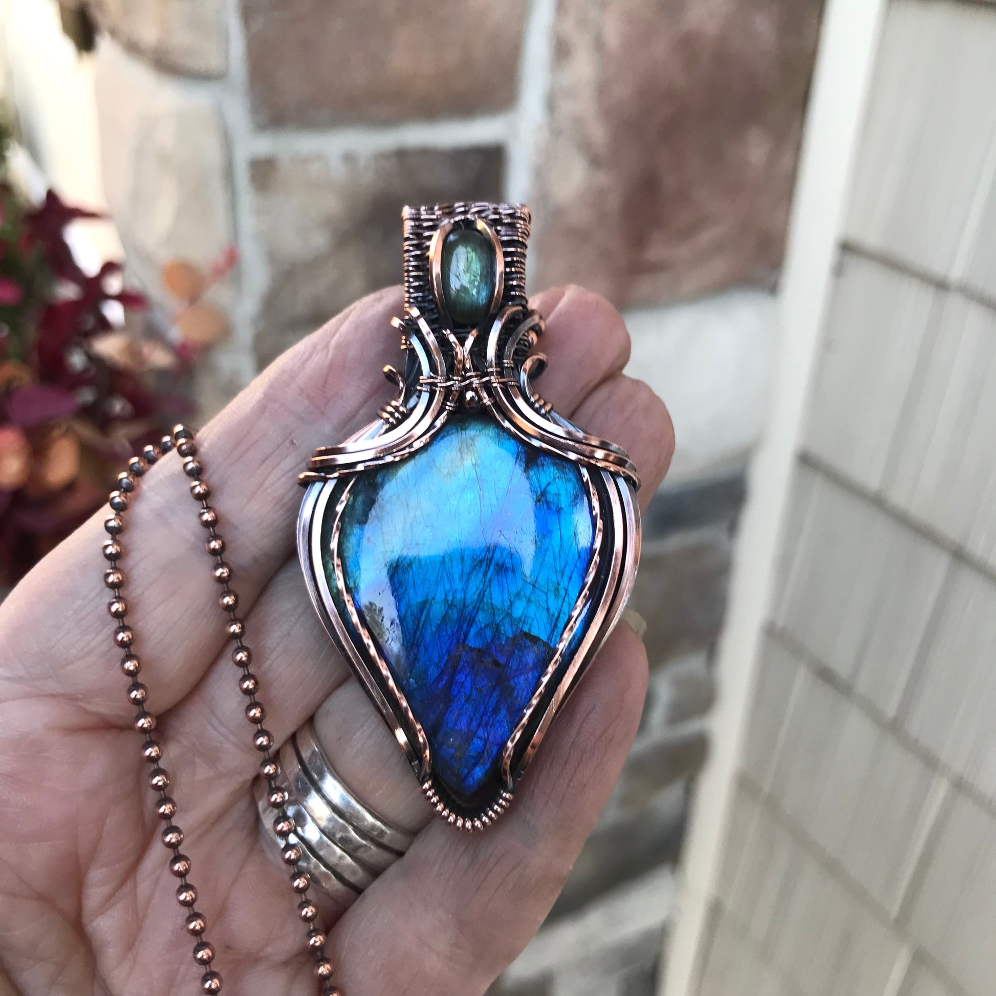 RESERVED - Blue Labradorite Copper Pendant with Weaving