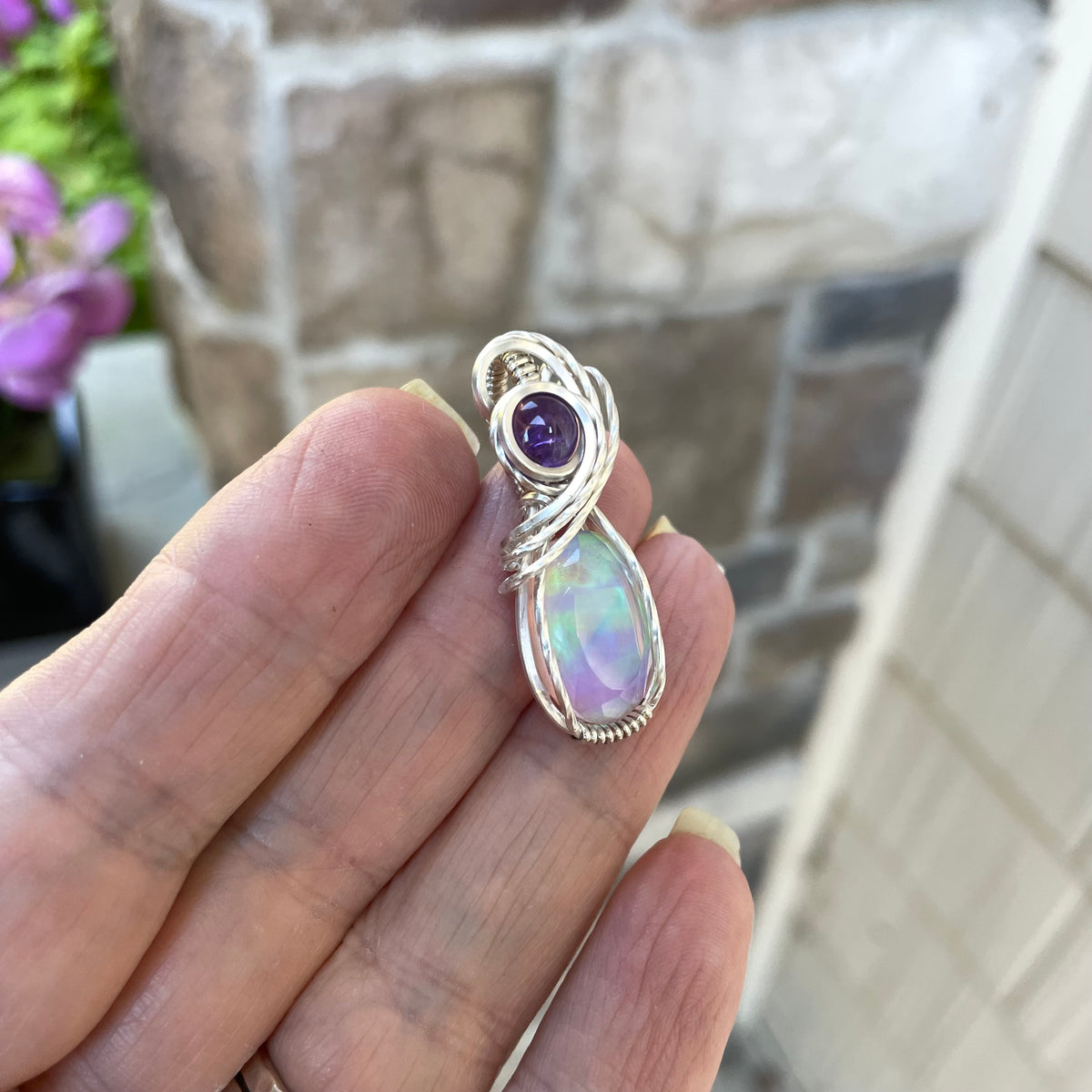 Aurora Opal Oval Silver Pendant