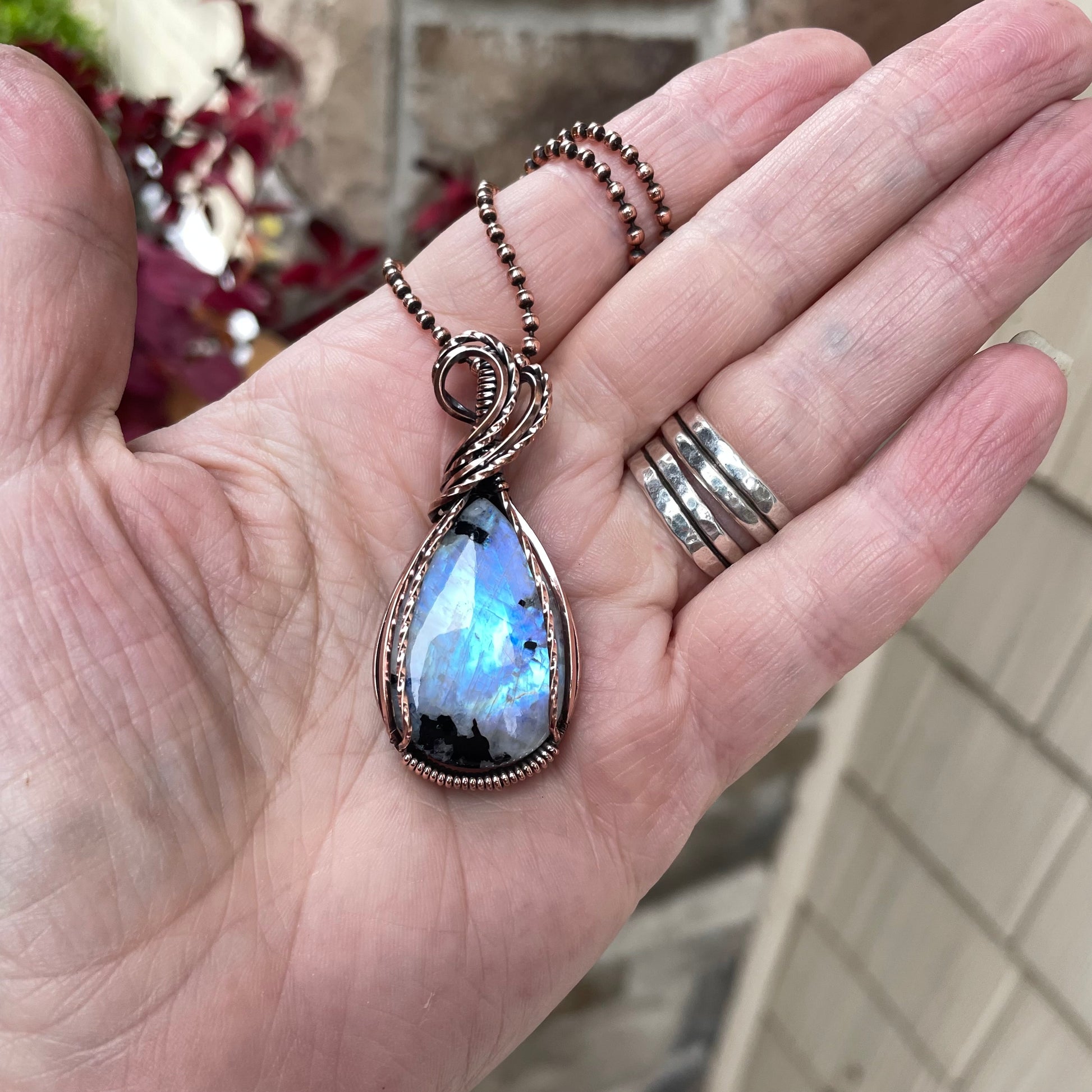 Moonstone with Black Tourmaline Copper Necklace