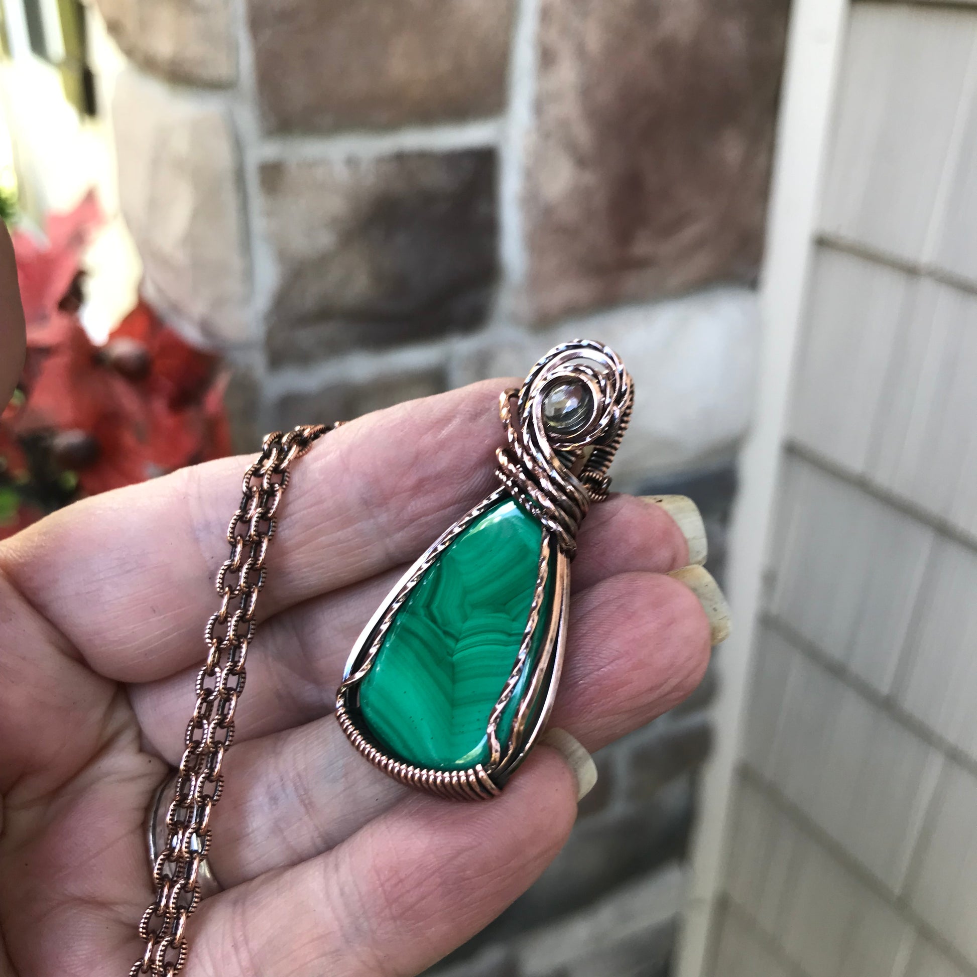 Malachite and Prasiolite Accent Copper Necklace