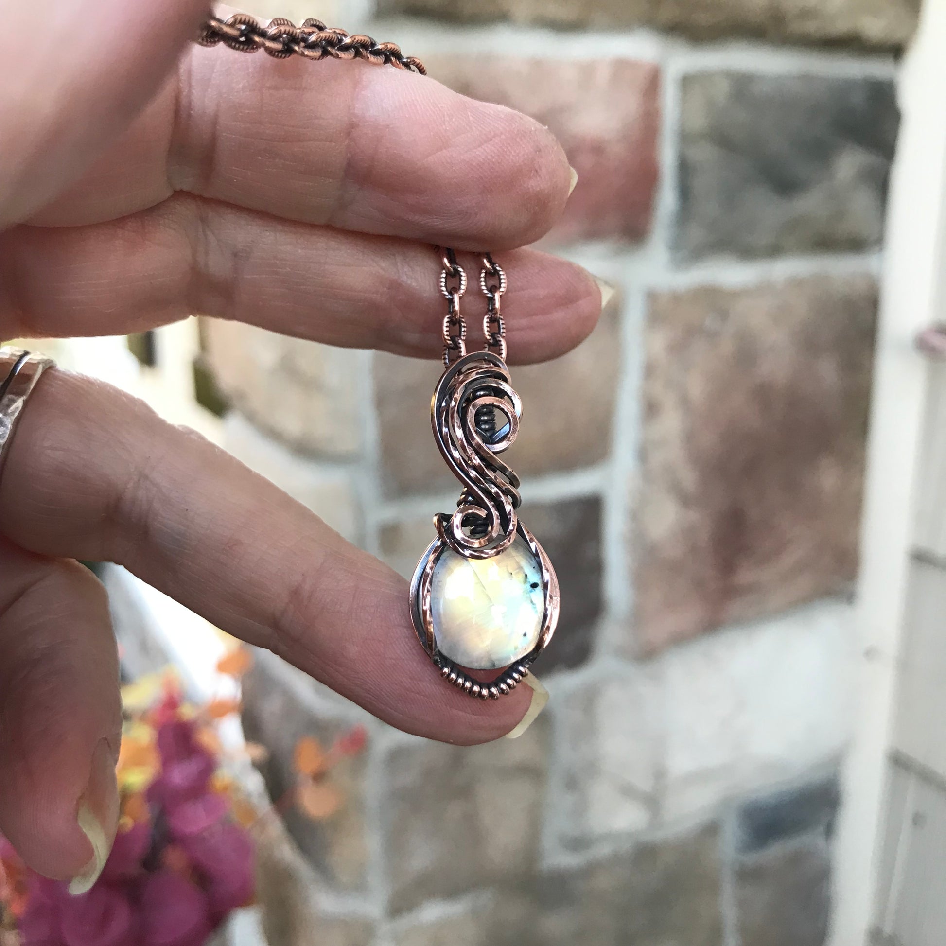 Golden Moonstone Swirly Copper Necklace