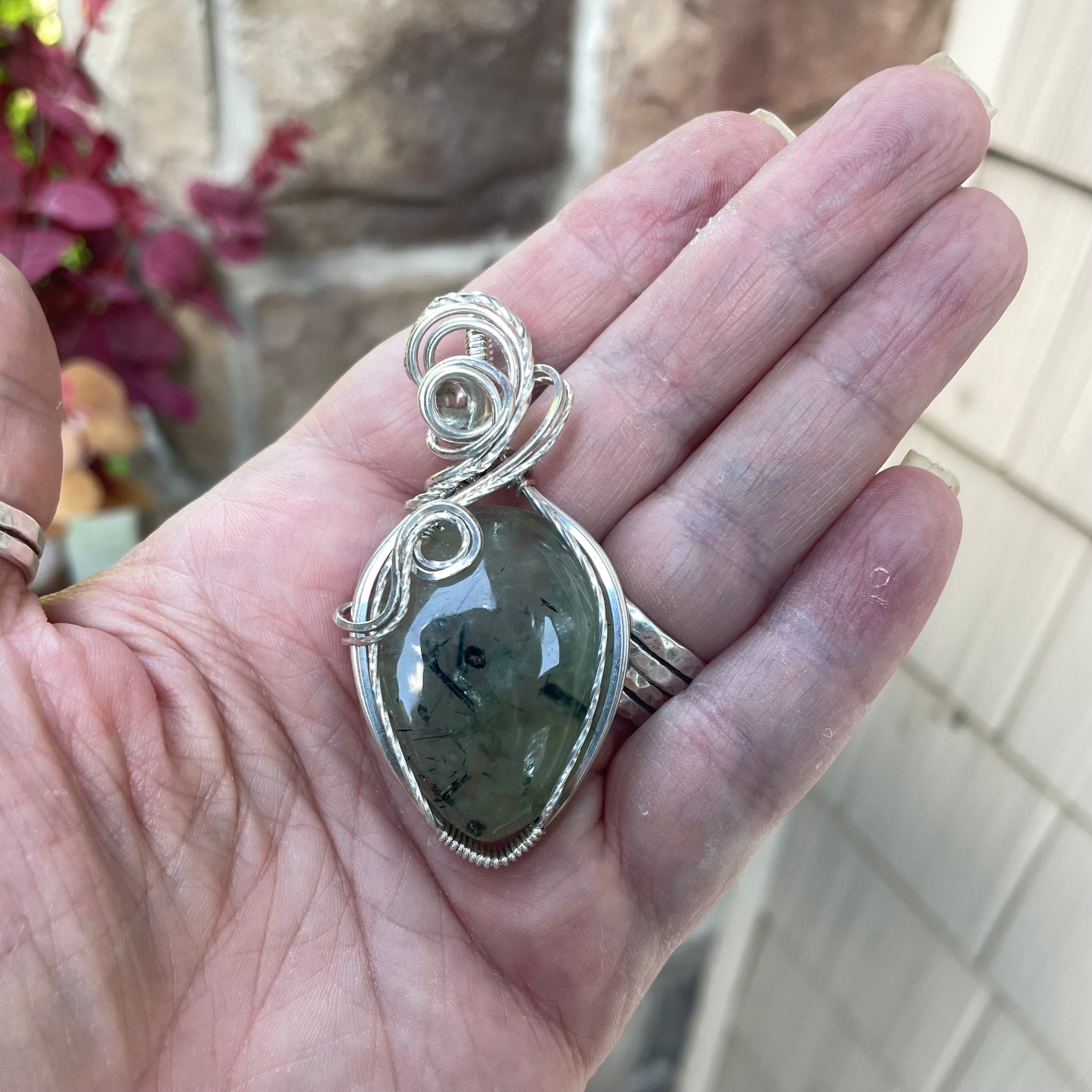 Prehnite & Prasiolite Silver Pendant