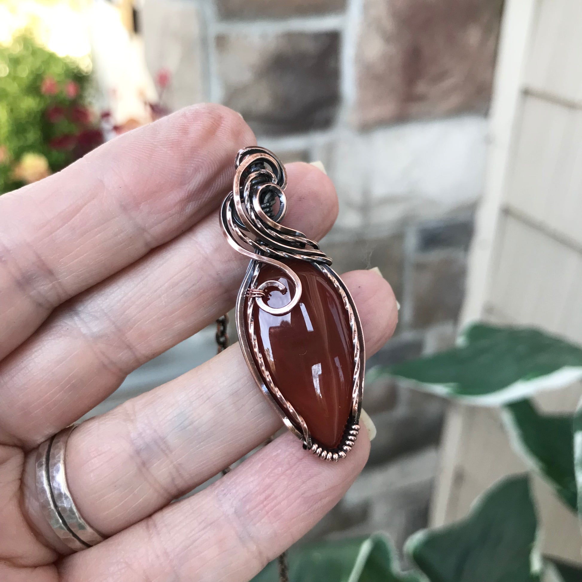 Carnelian Teardrop Copper Necklace