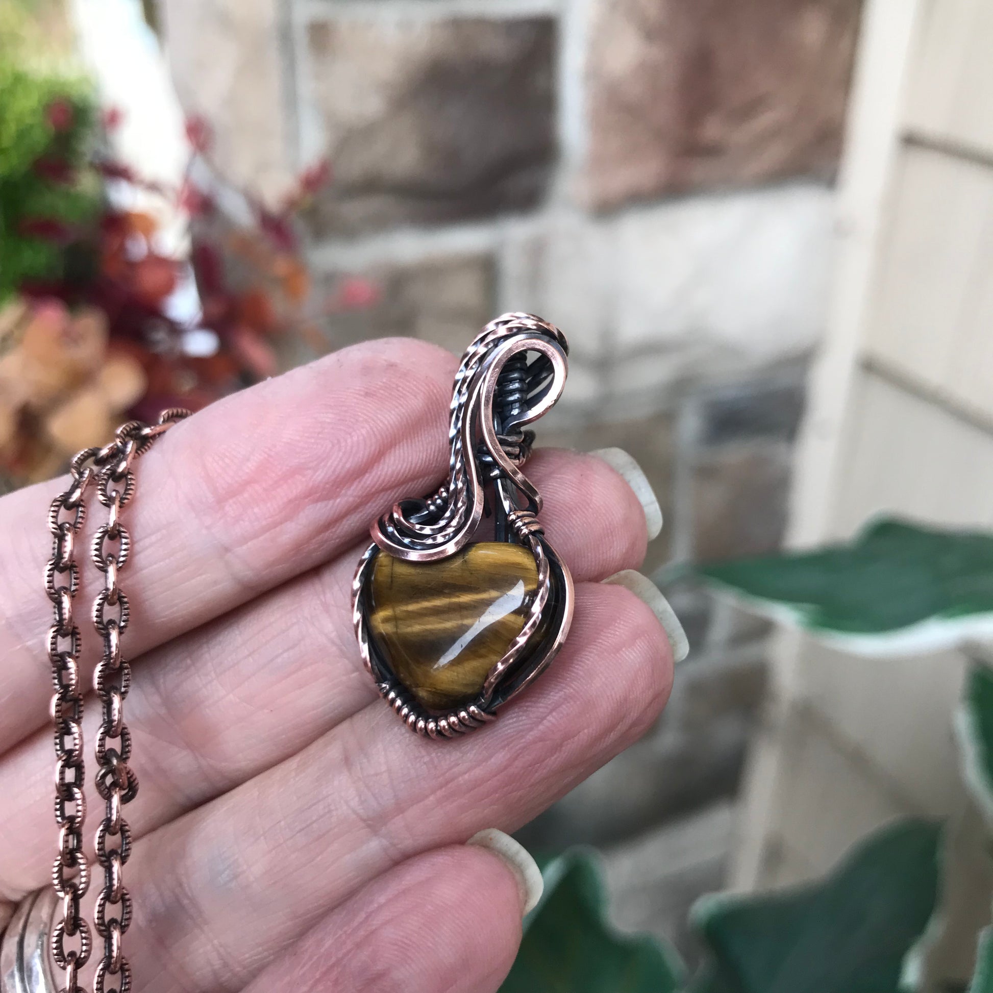 Tiger Eye Mini Heart Copper Necklace