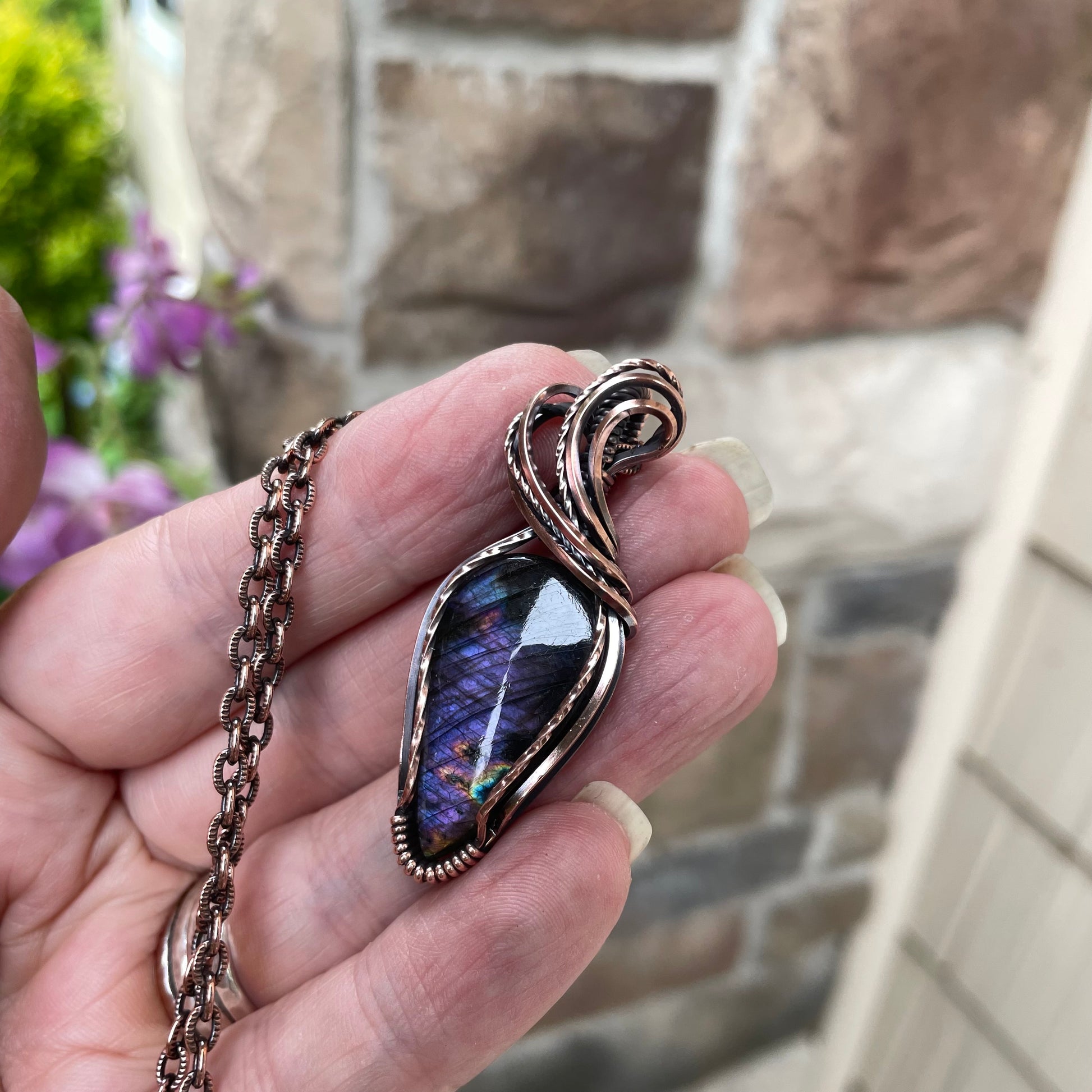 Purple Labradorite Copper Pendant