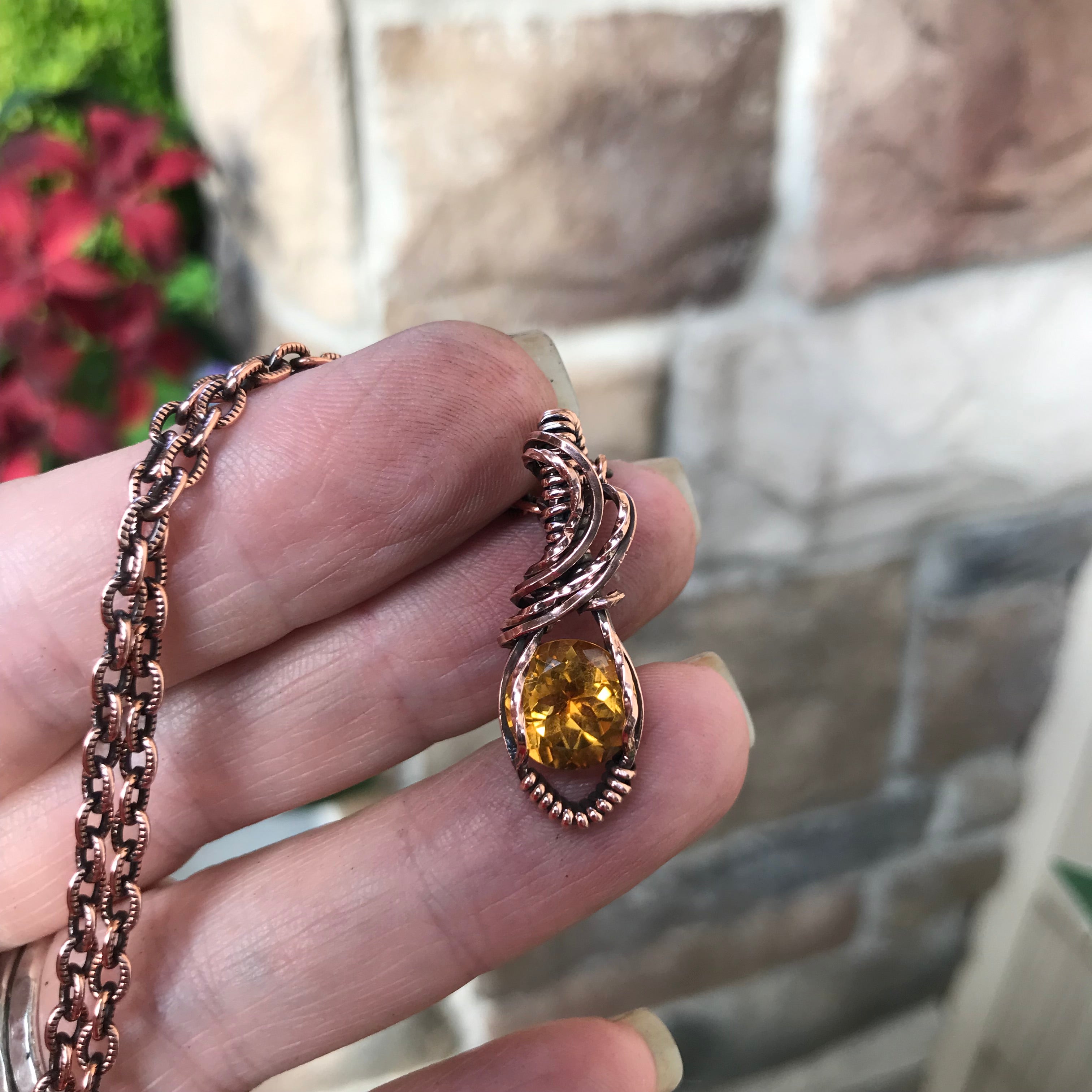 Faceted Citrine Teardrop Copper Pendant