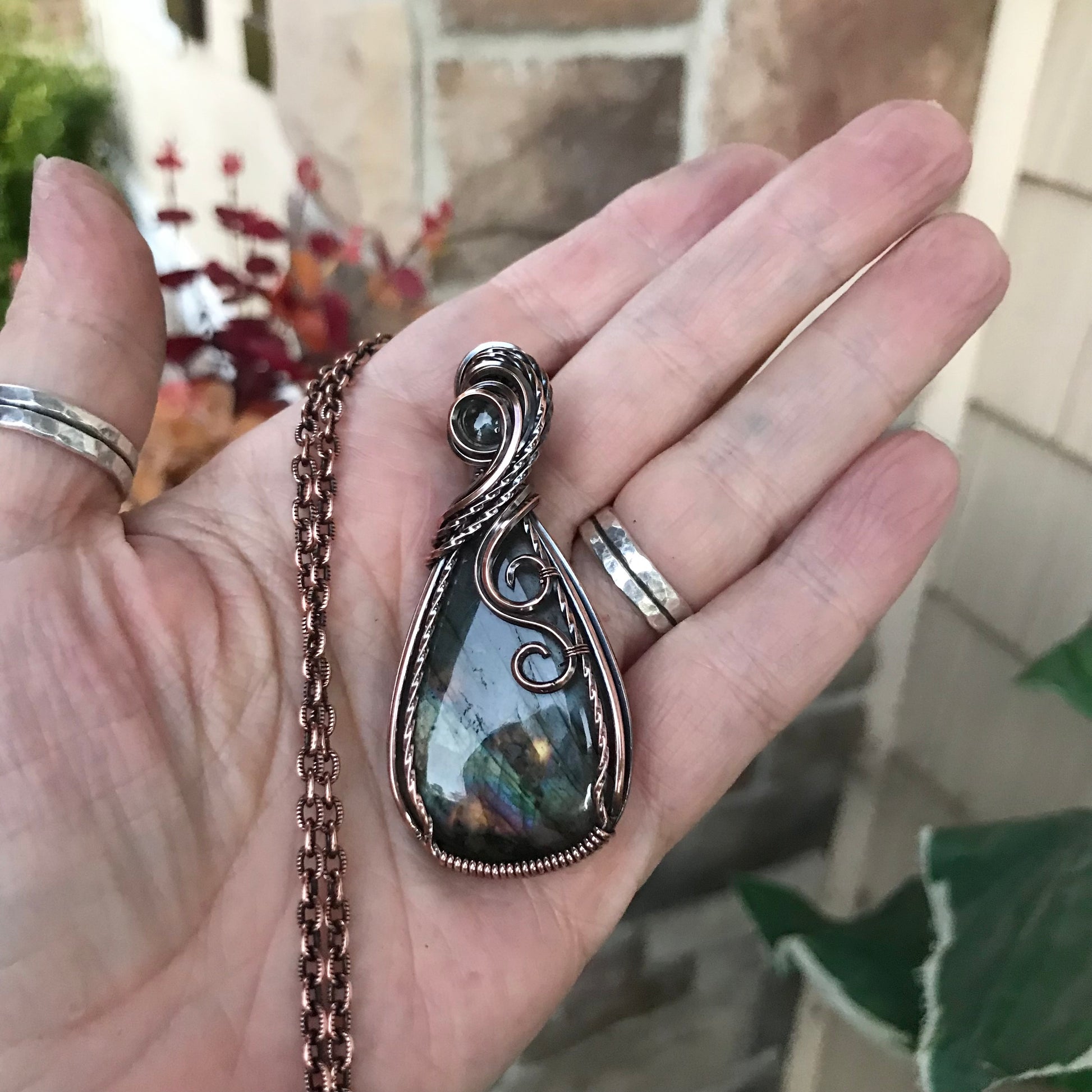 Sage Green Labradorite & Prasiolite Copper Pendant