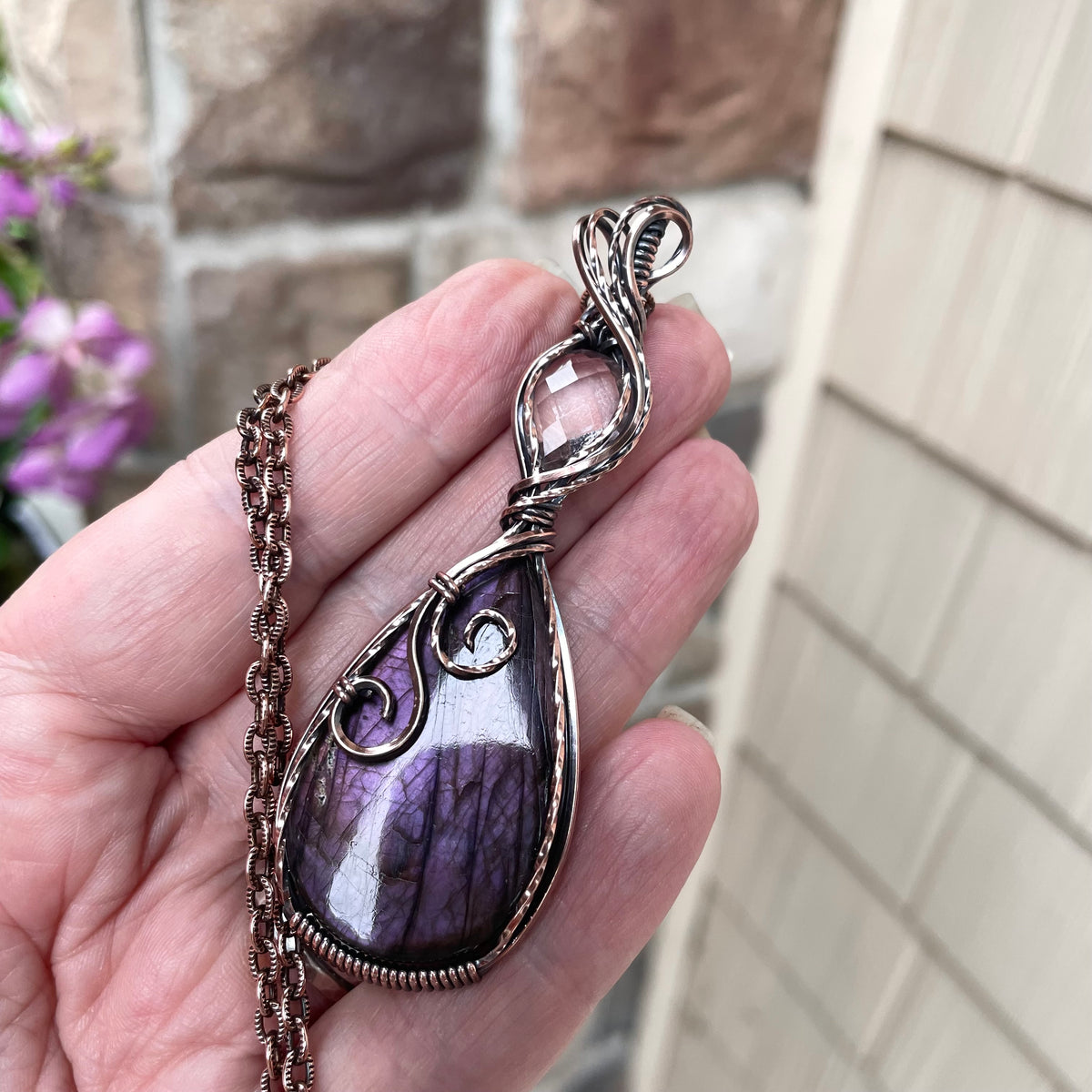 Purple Labradorite & Pink Amethyst Copper Necklace
