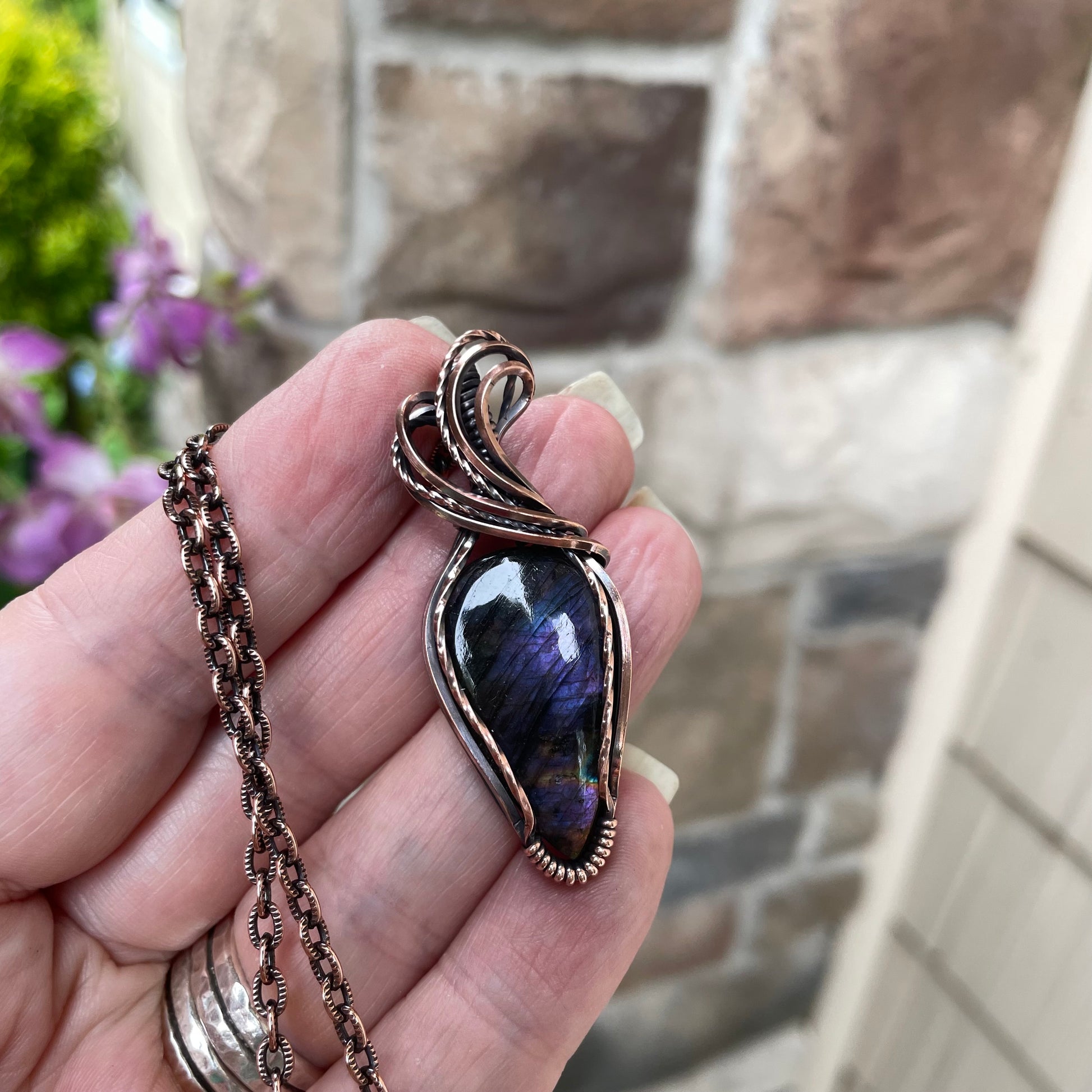 Purple Labradorite Copper Pendant