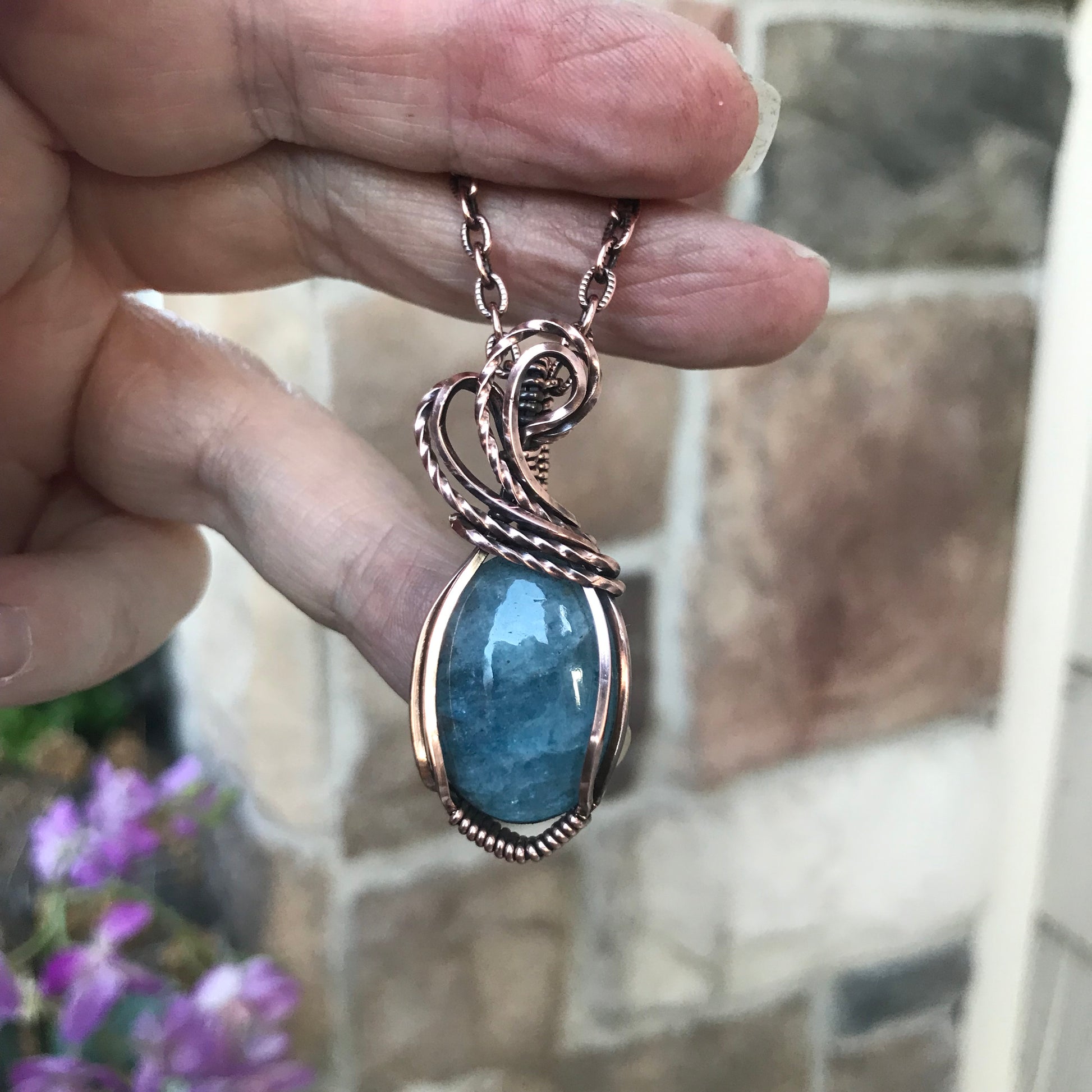 Aquamarine Oval Copper Necklace