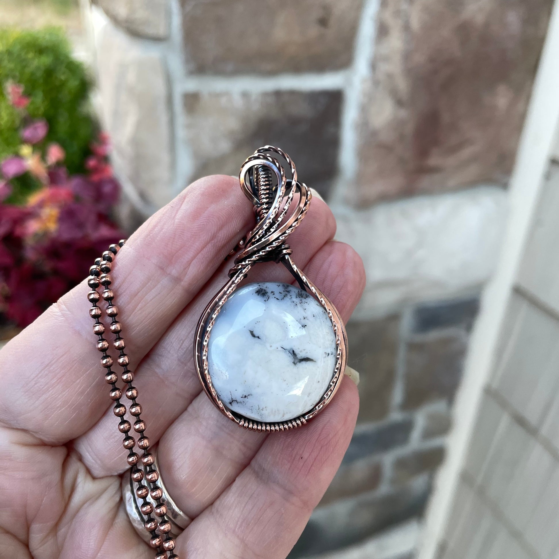 Dendritic Opal Agate Copper Pendant