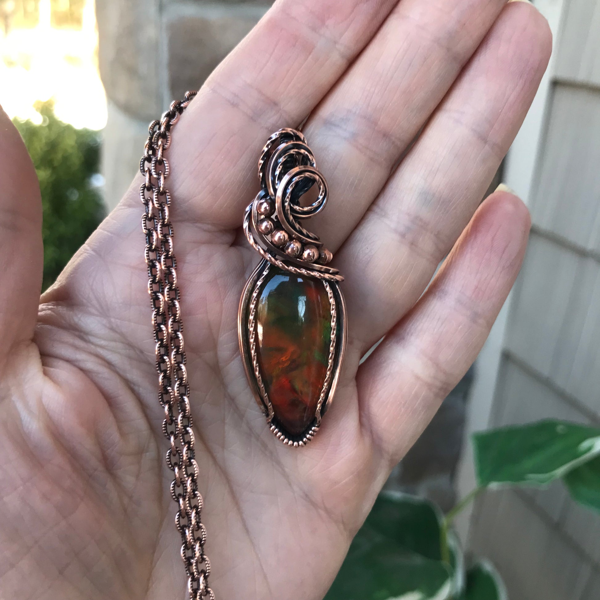 Aurora Opal Autumn Colors Copper Necklace