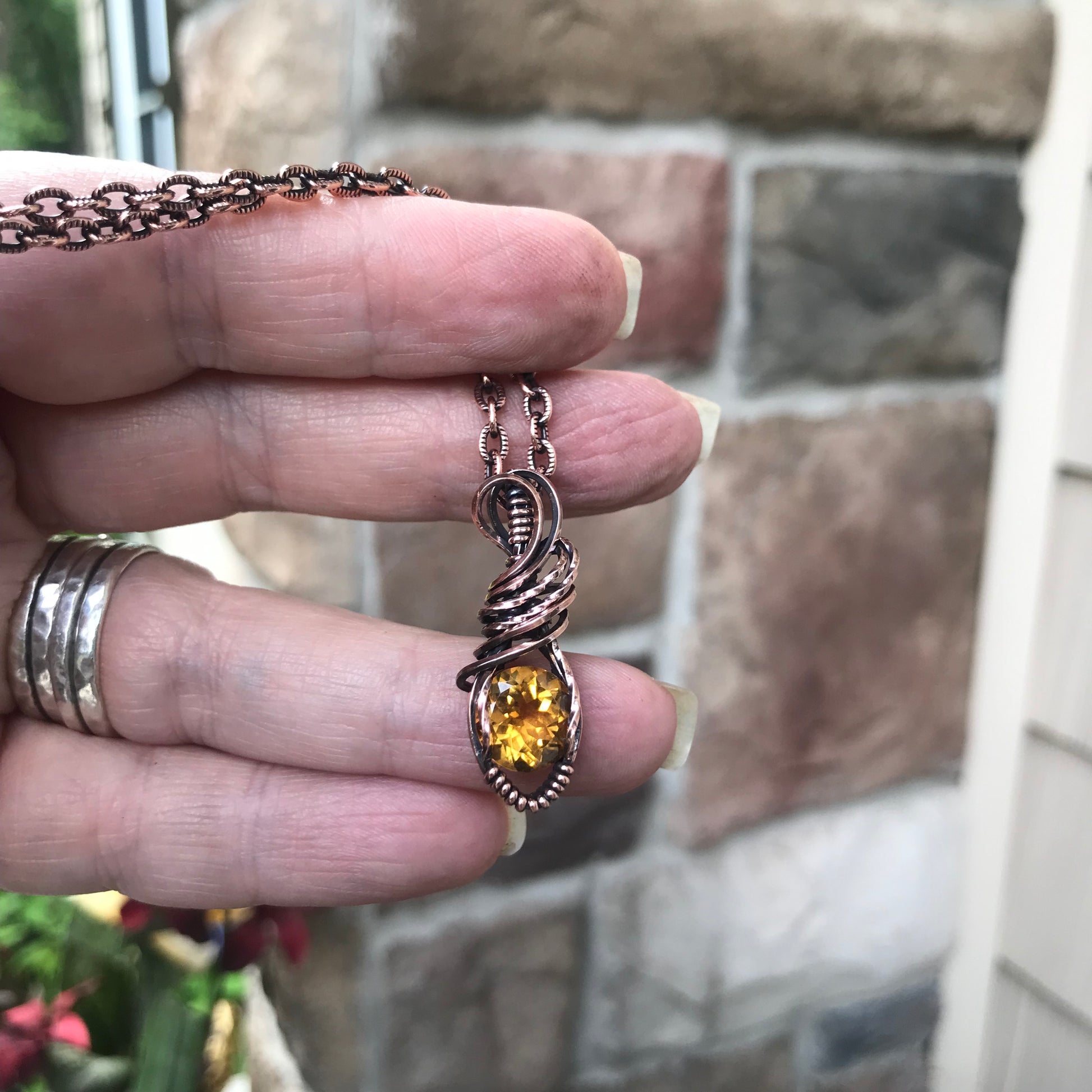 Faceted Citrine Teardrop Copper Pendant