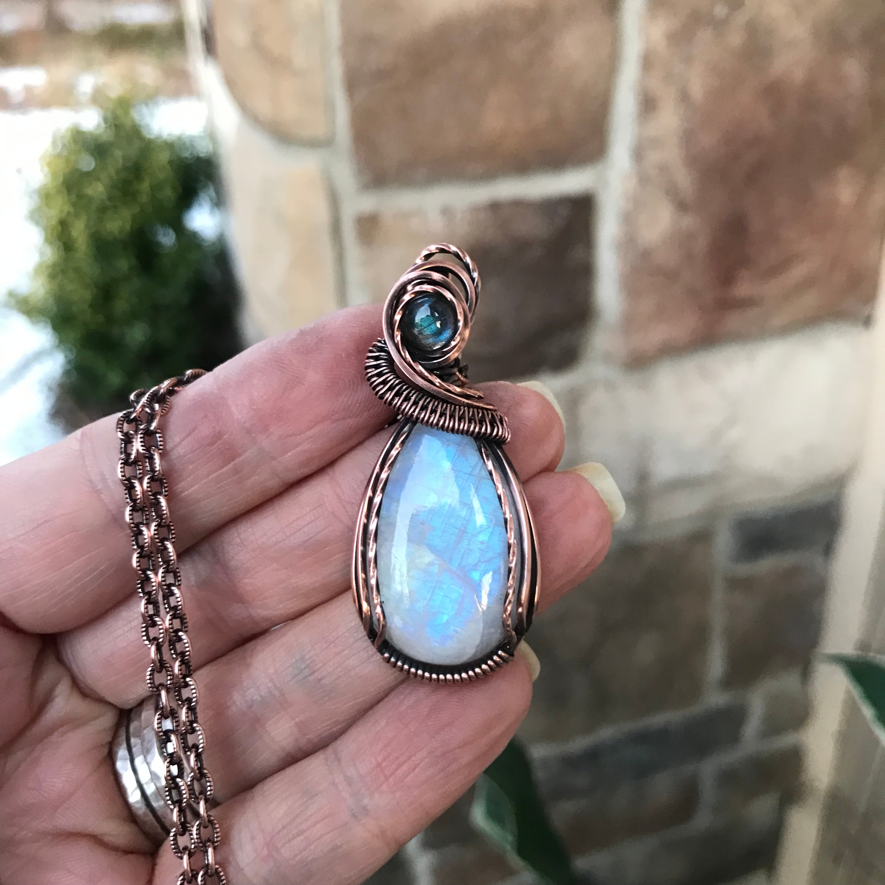 Moonstone & Blue Labradorite Teardrop Copper Necklace