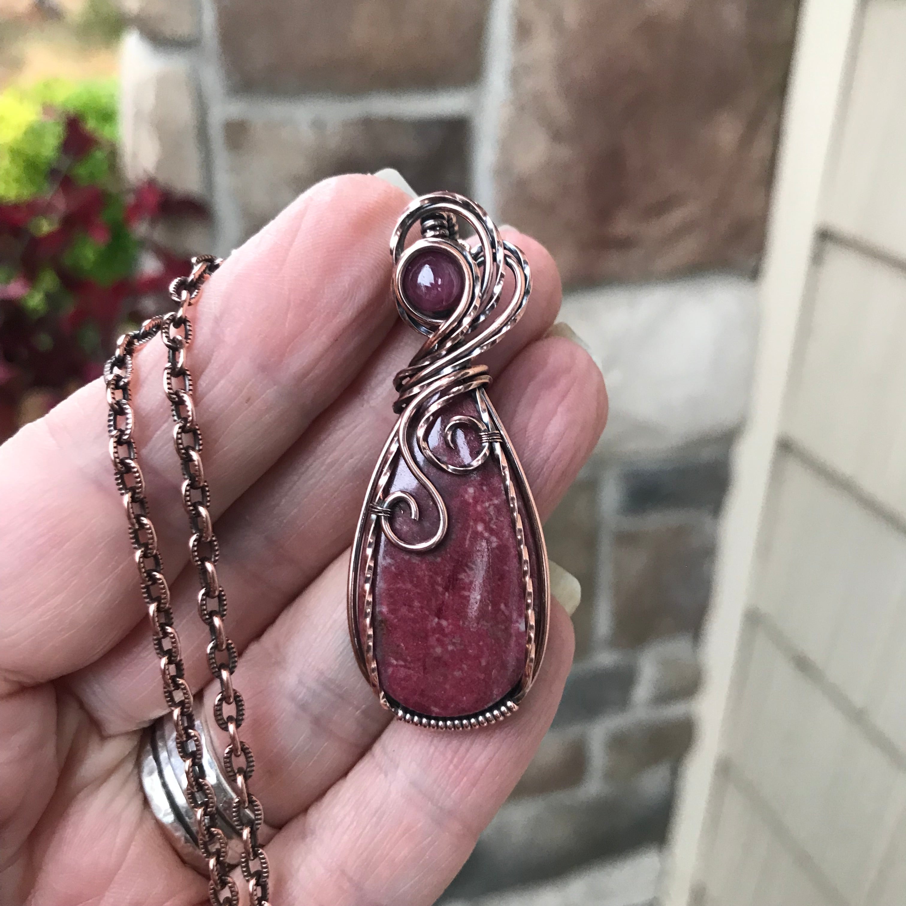 Thulite & Ruby Copper Necklace