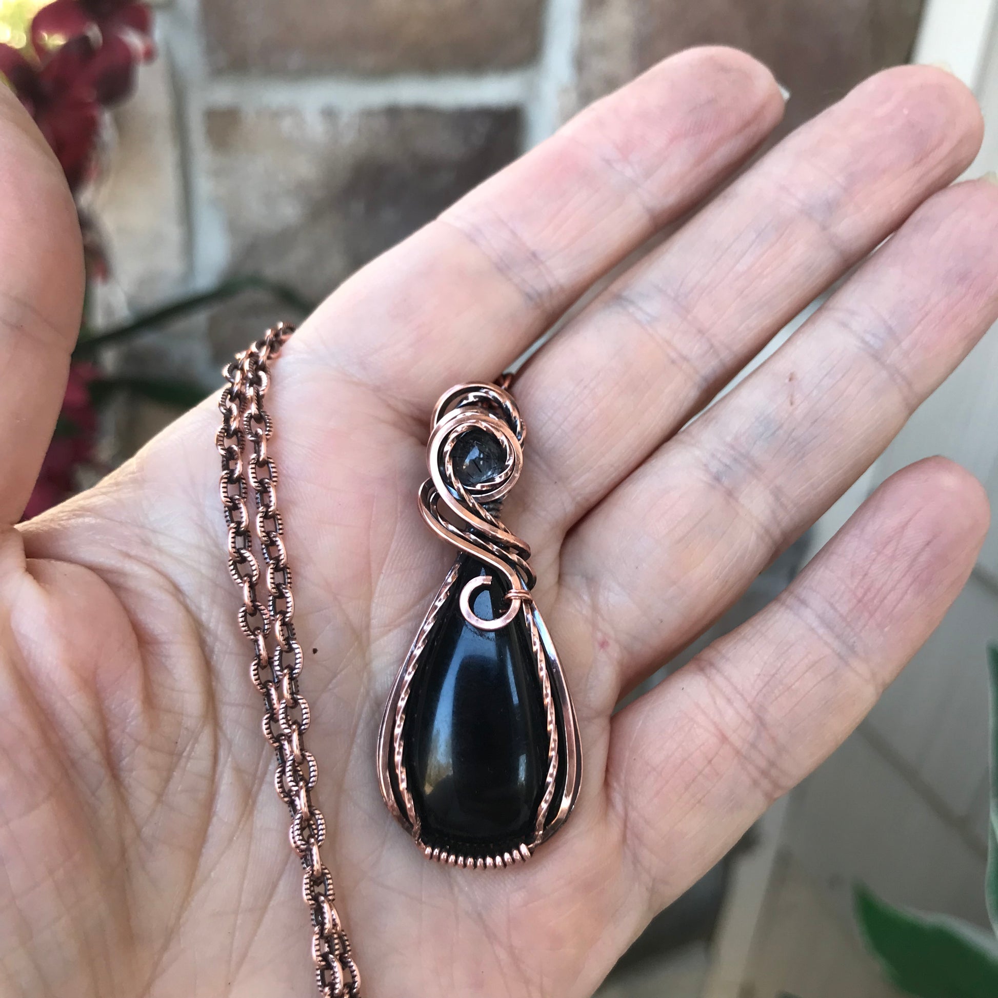 Black Onyx & Black Rutile Quartz Copper Necklace