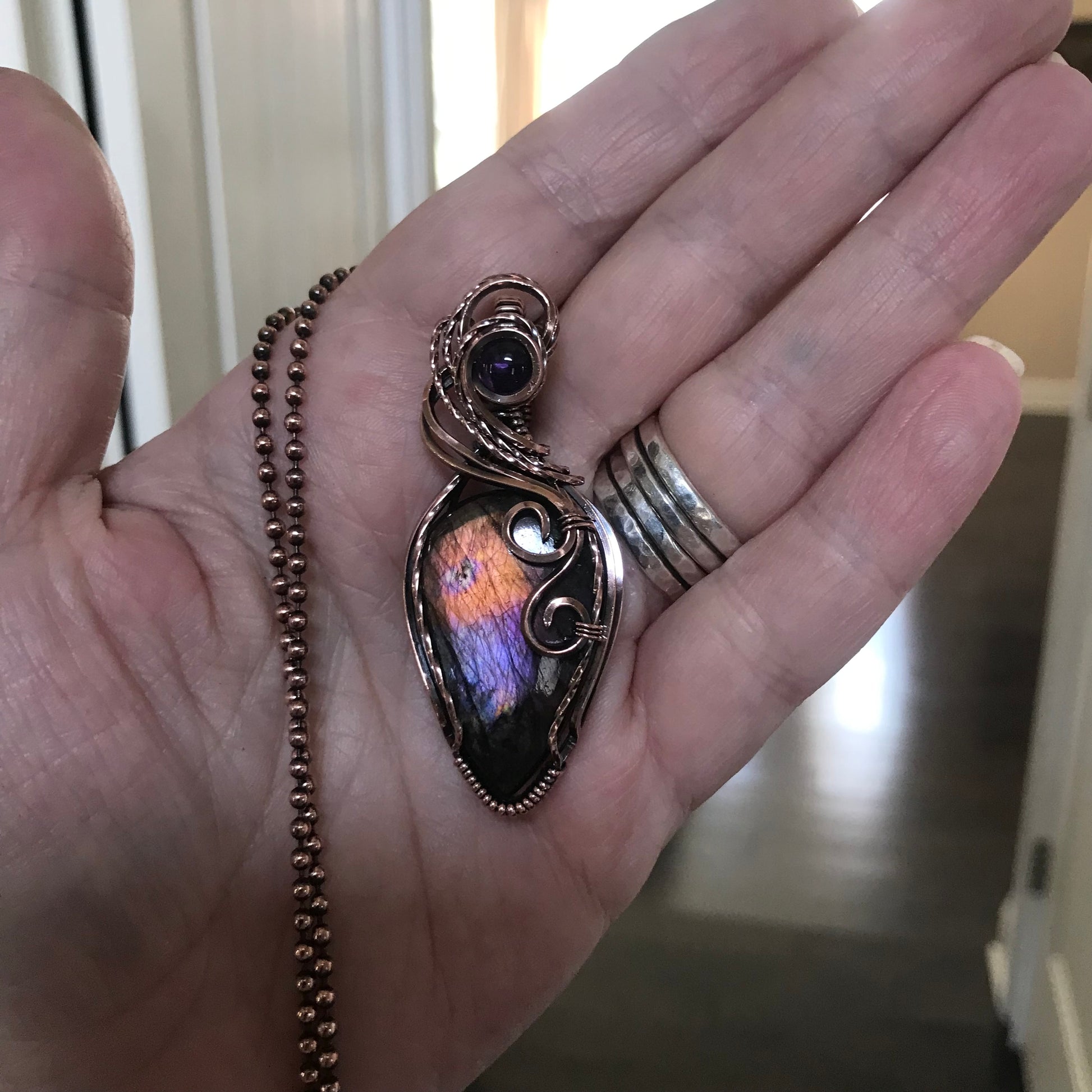 Purple Amber Labradorite Copper Necklace