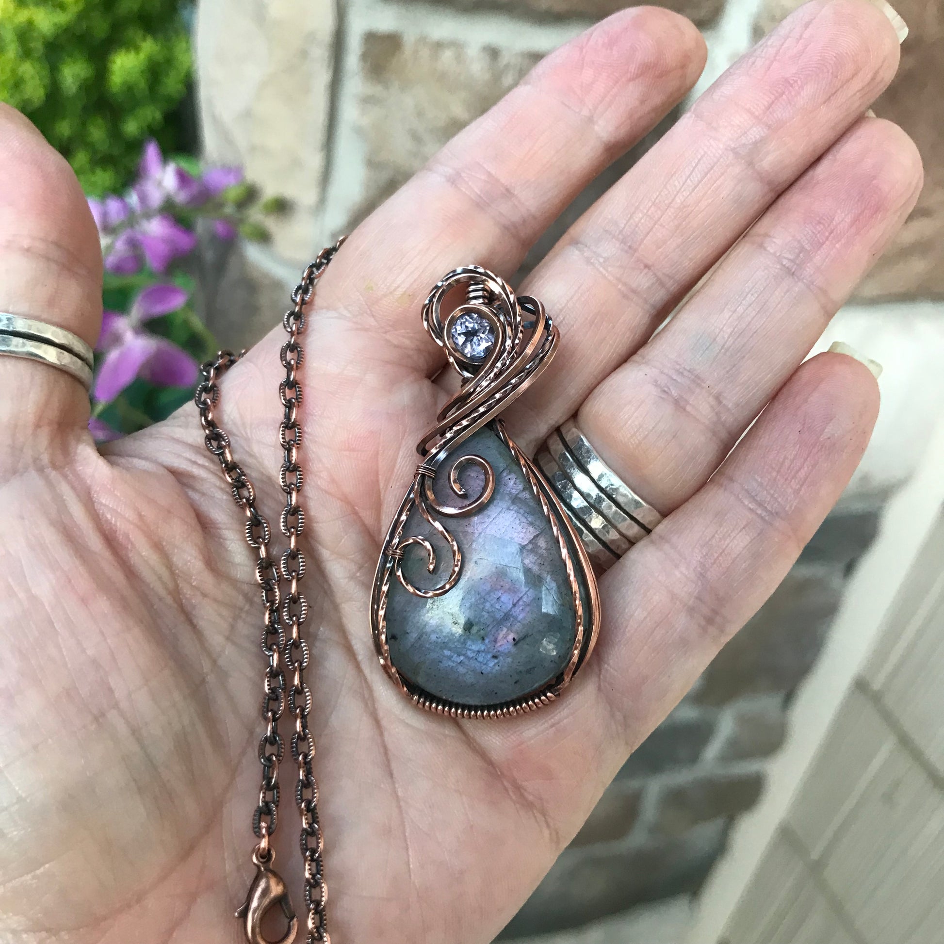 Purple Lavender Labradorite Copper Pendant