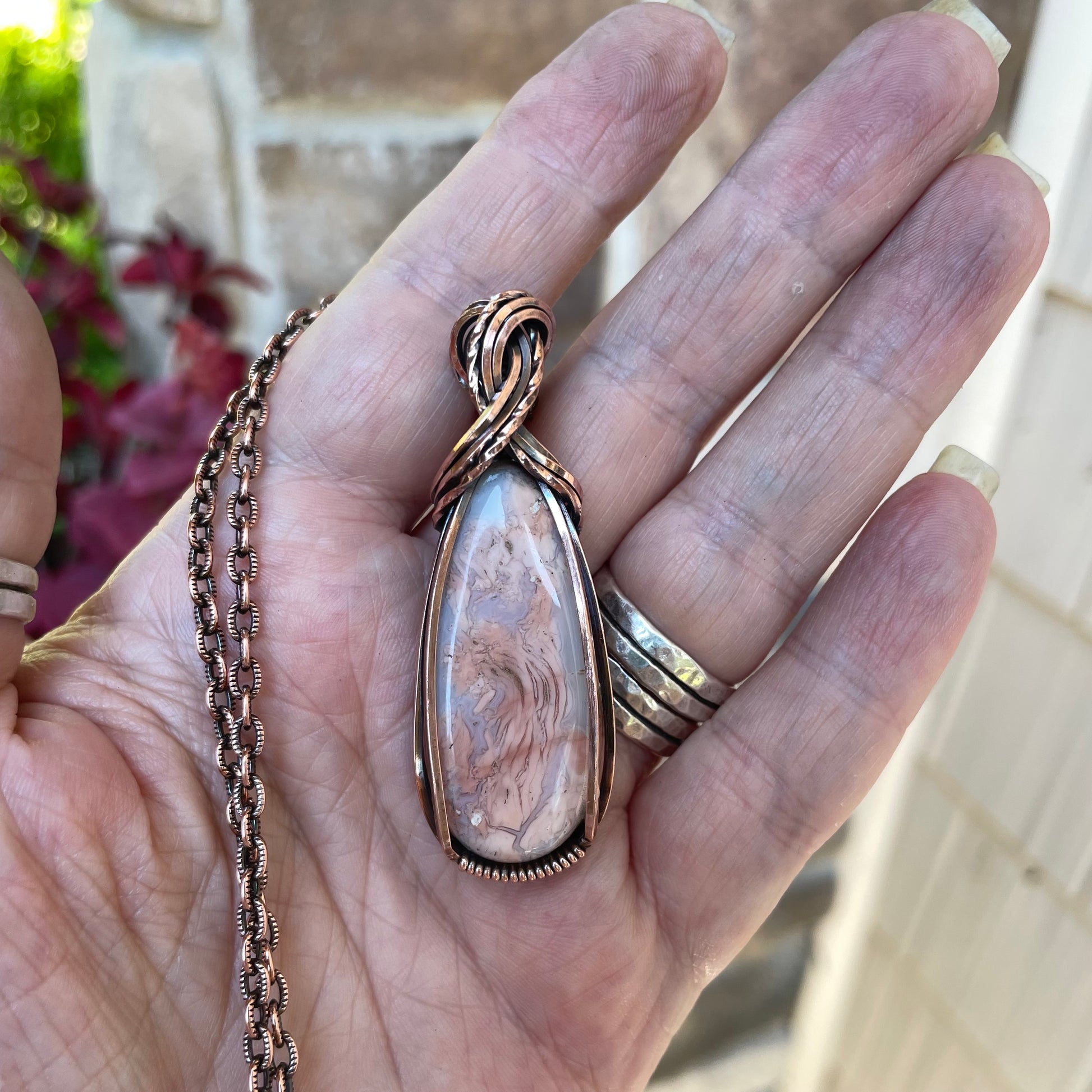 Cotton Candy Slender Teardrop Copper Necklace