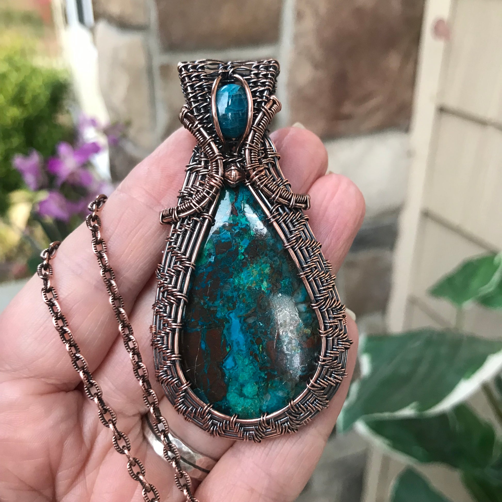 Chrysocolla & Apatite Copper Woven Necklace