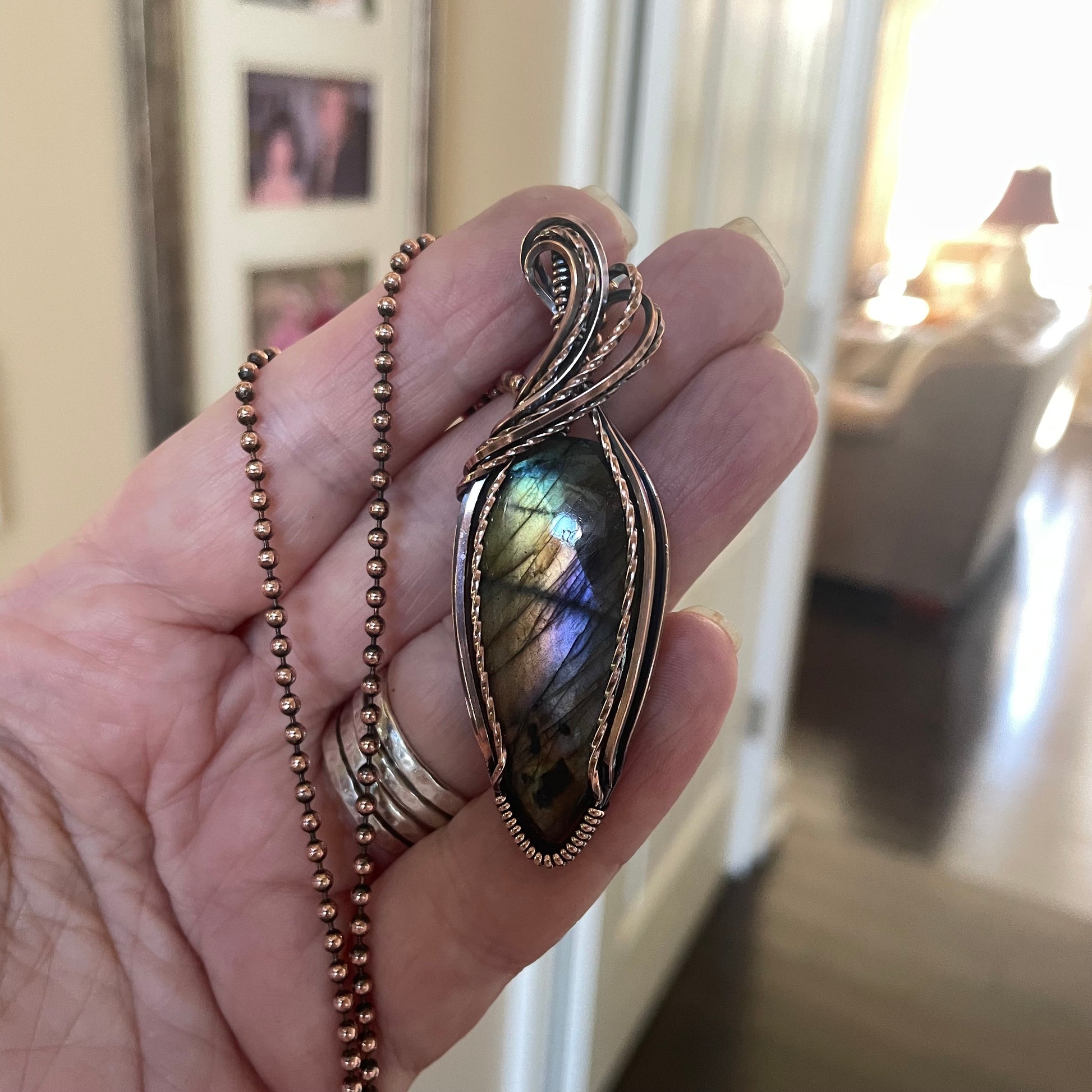 Pastel Rainbow Labradorite Copper Pendant