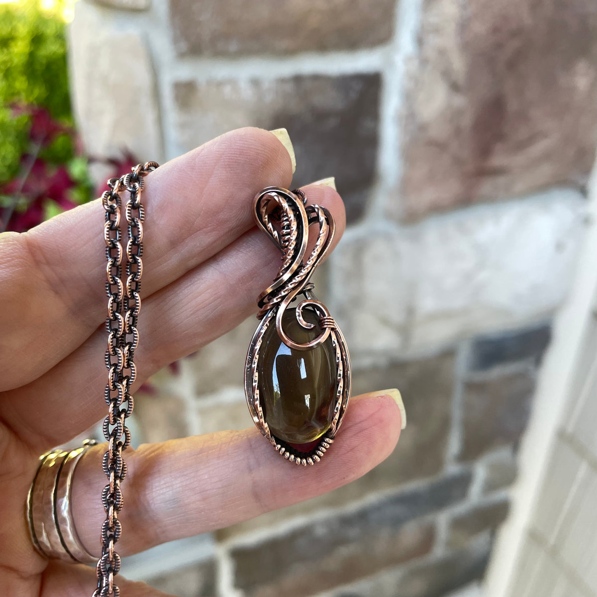 Smoky Quartz Oval Copper Necklace