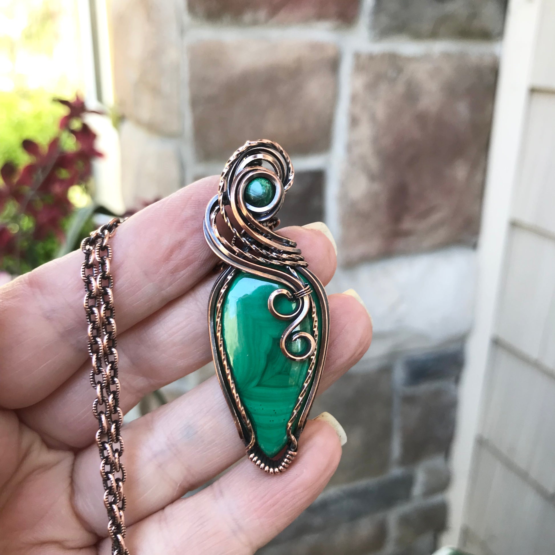 Malachite w/ Malachite Accent Slender Copper Necklace