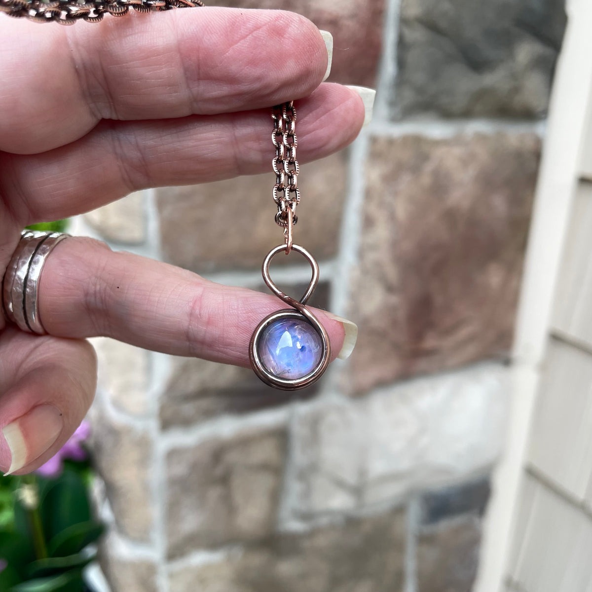 Moonstone Mini Round Copper Pendant