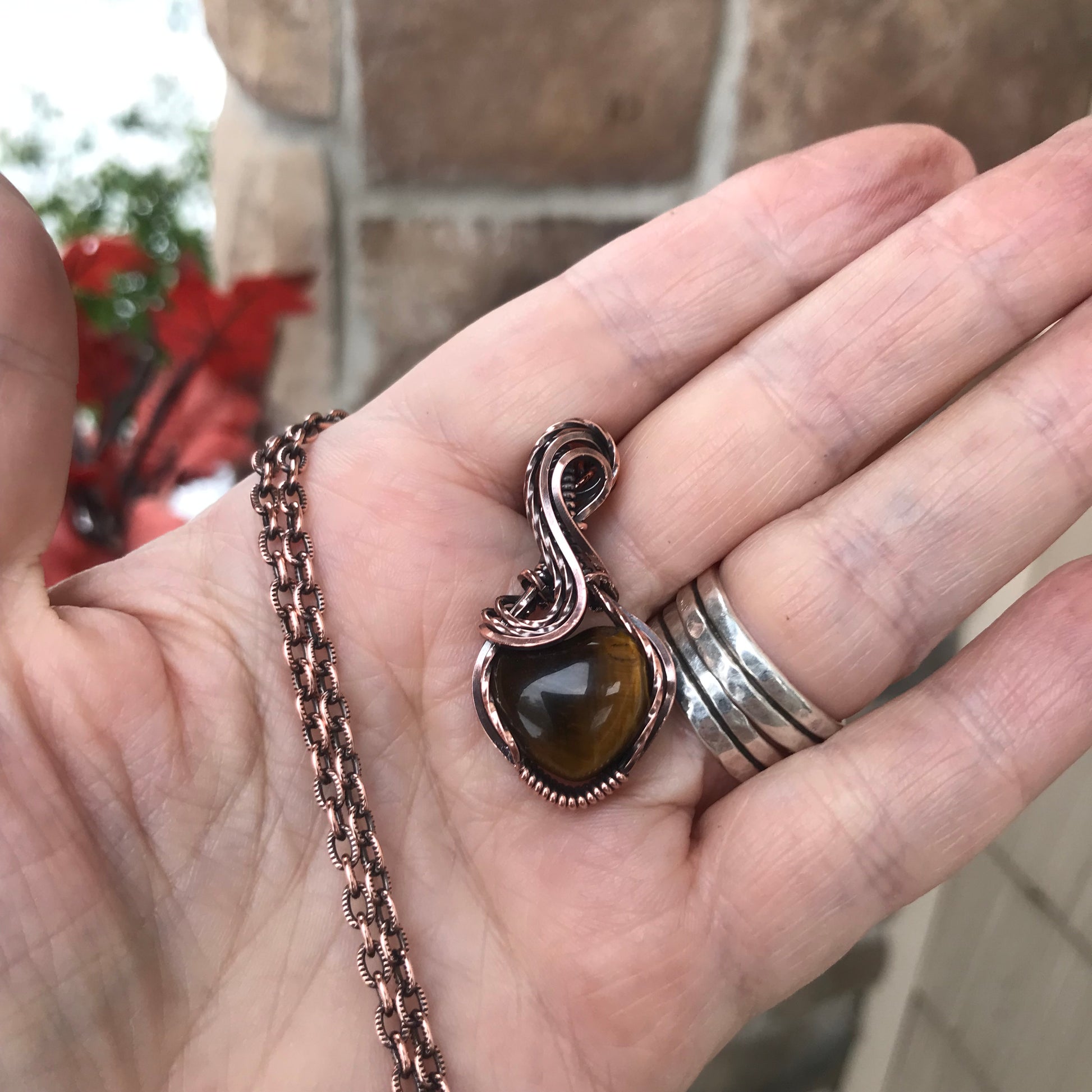 Tiger Eye Mini Heart Copper Pendant