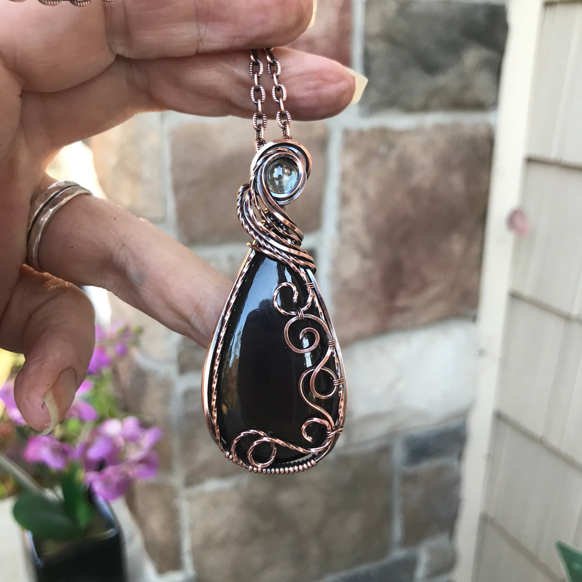 Purple Obsidian & Prasiolite Copper Necklace