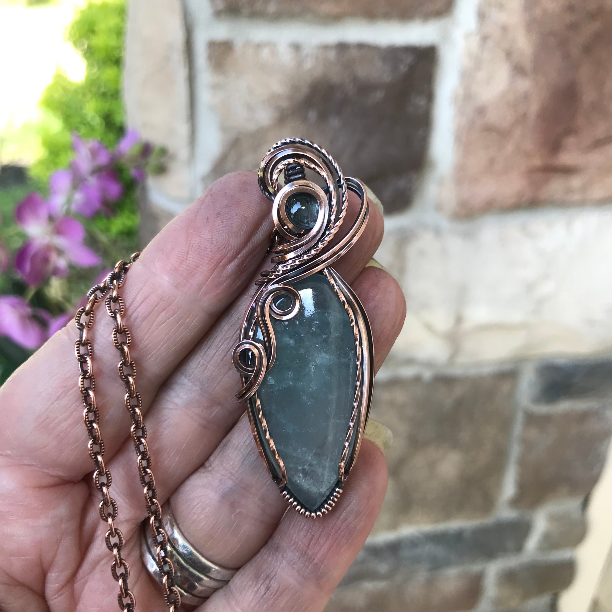 Aquamarine Teardrop Swirly Necklace