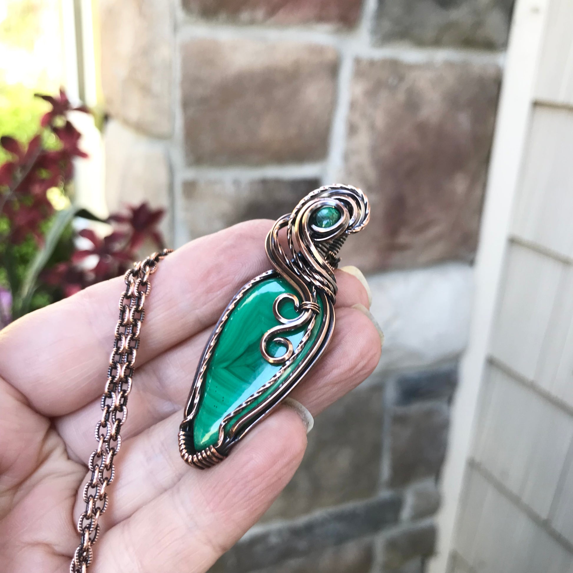 Malachite w/ Malachite Accent Slender Copper Necklace