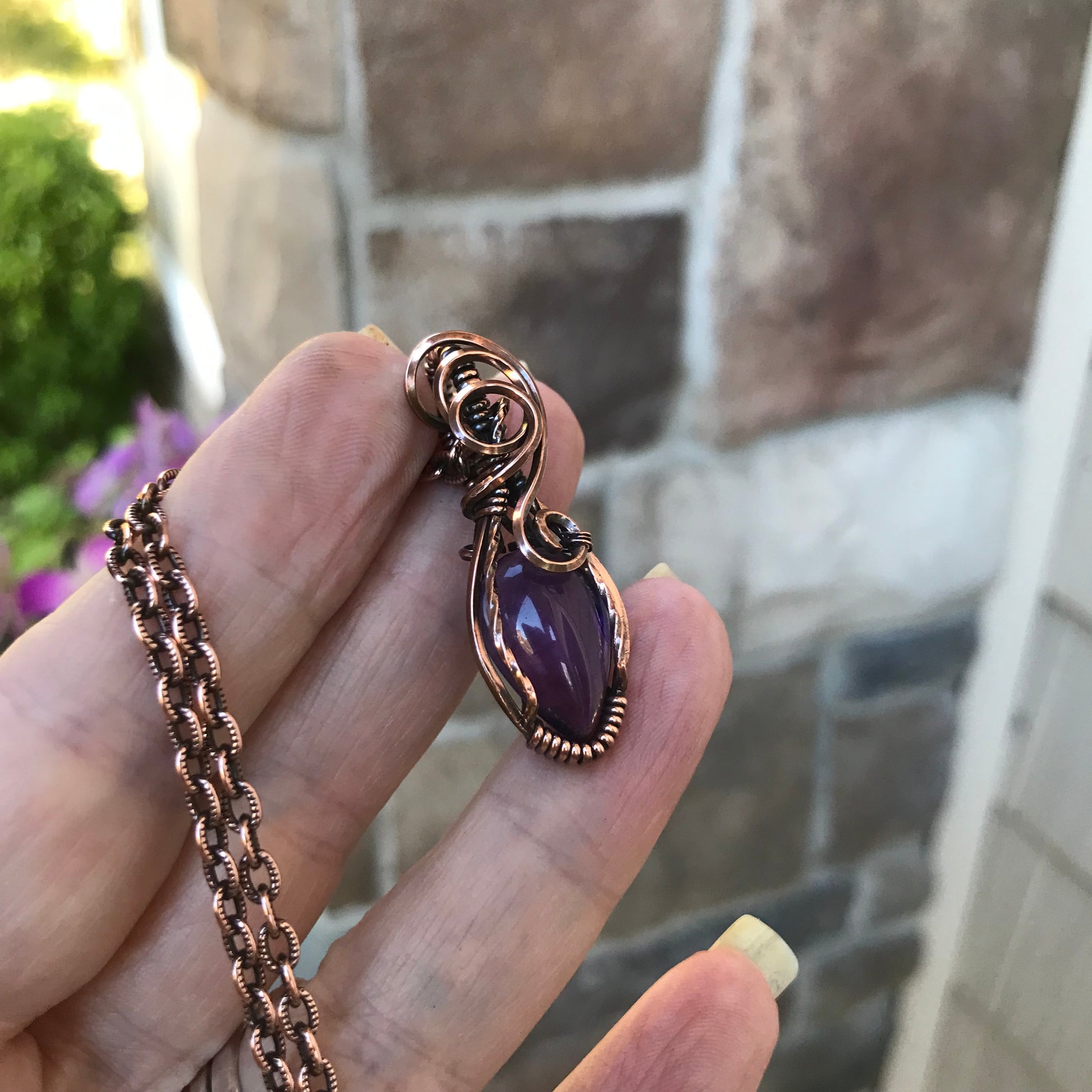 Amethyst Small Swirly Copper Pendant