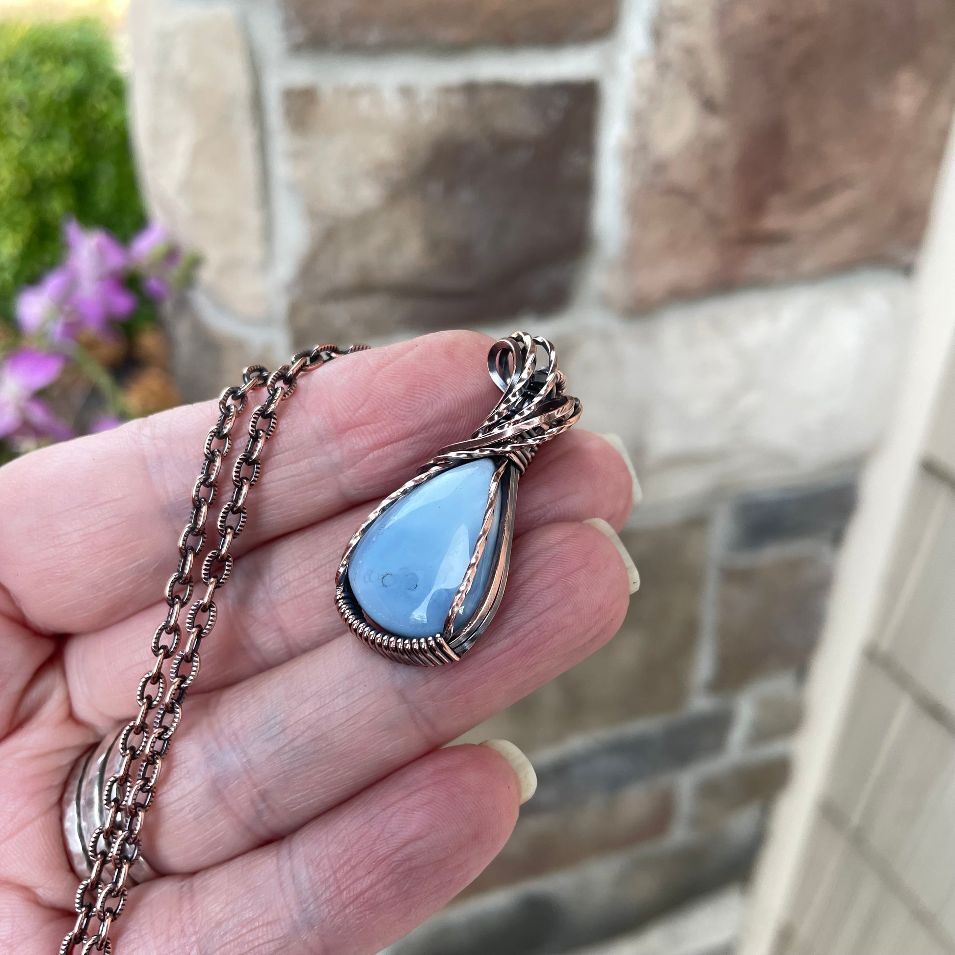 Blue Opal Teardrop Small Copper Necklace