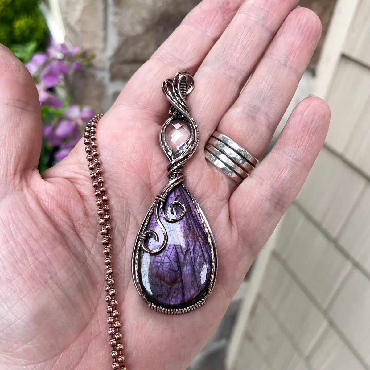 Purple Labradorite & Pink Amethyst Copper Necklace