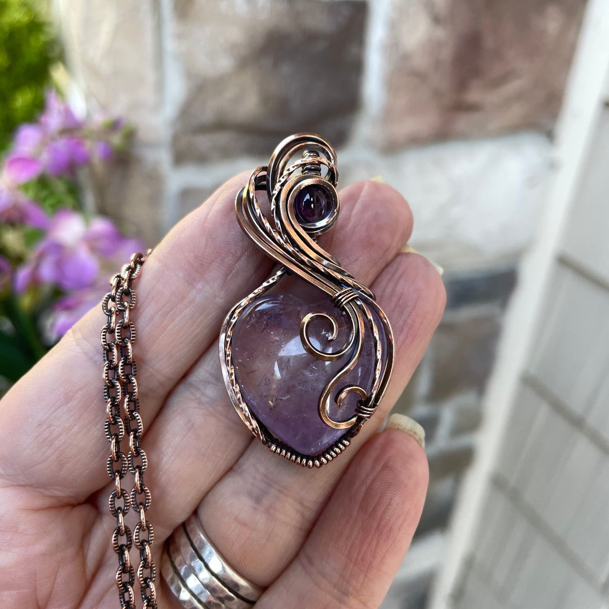 Amethyst Copper Heart Necklace