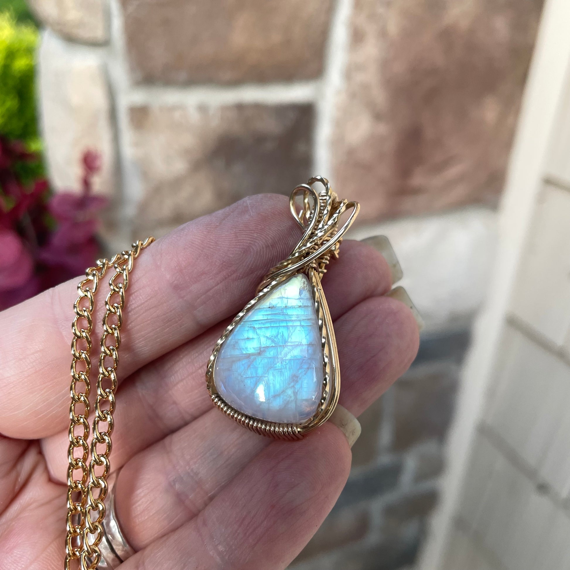 Moonstone Teardrop Brass Pendant
