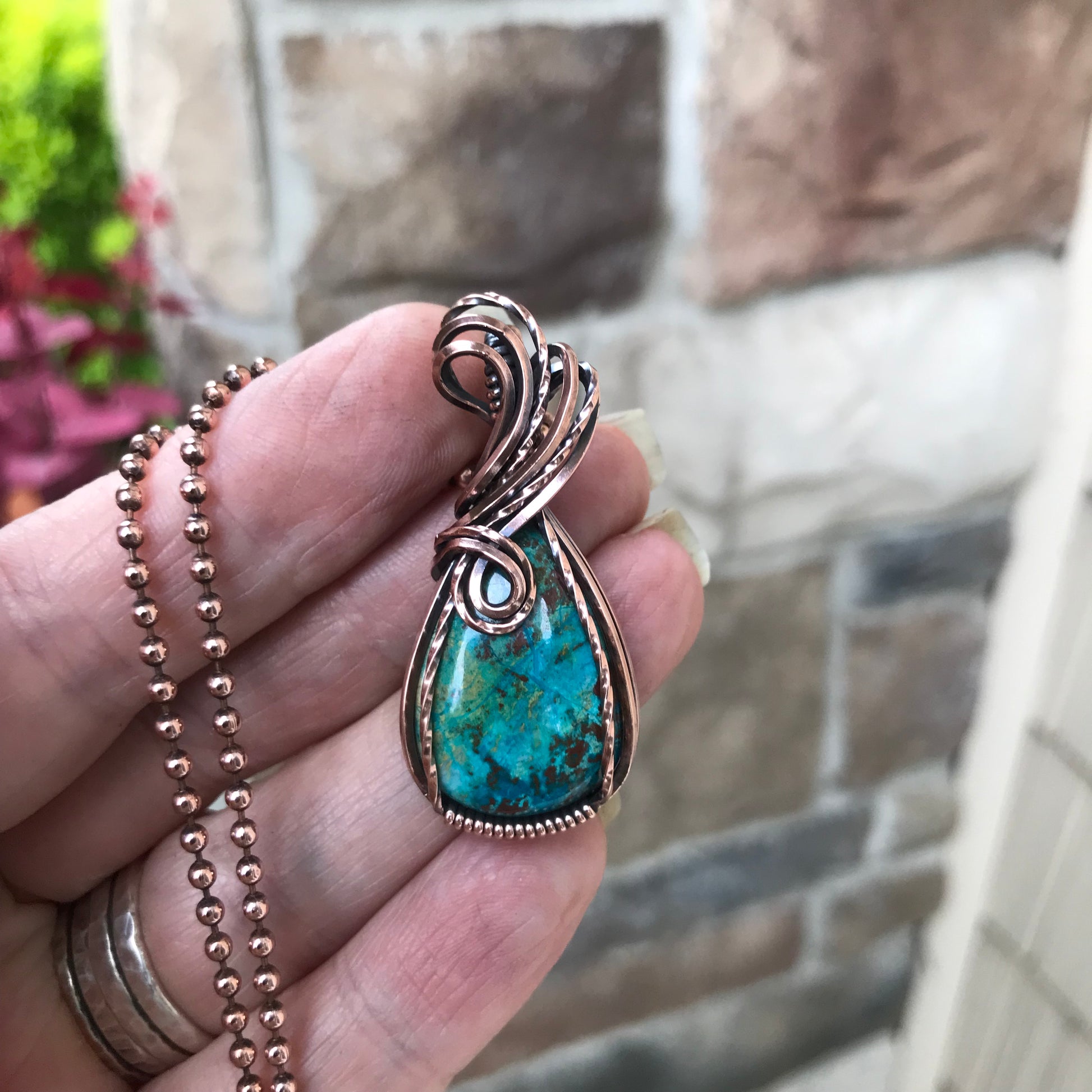 Chrysocolla Teardrop Copper Pendant