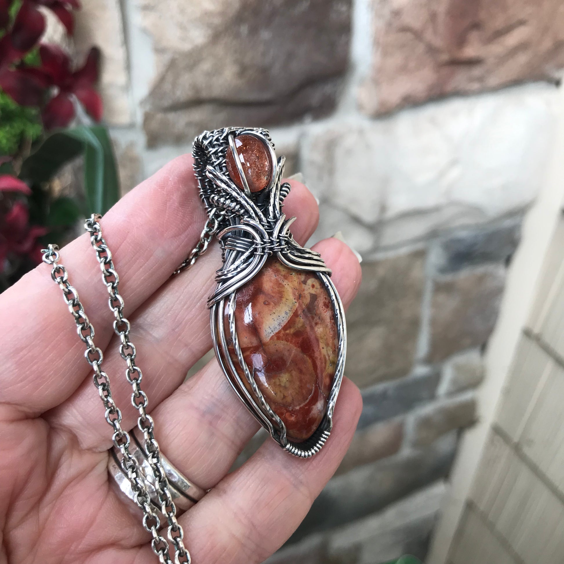 CUSTOM LISTING - Wildeye Jasper & Sunstone Sterling Silver Necklace