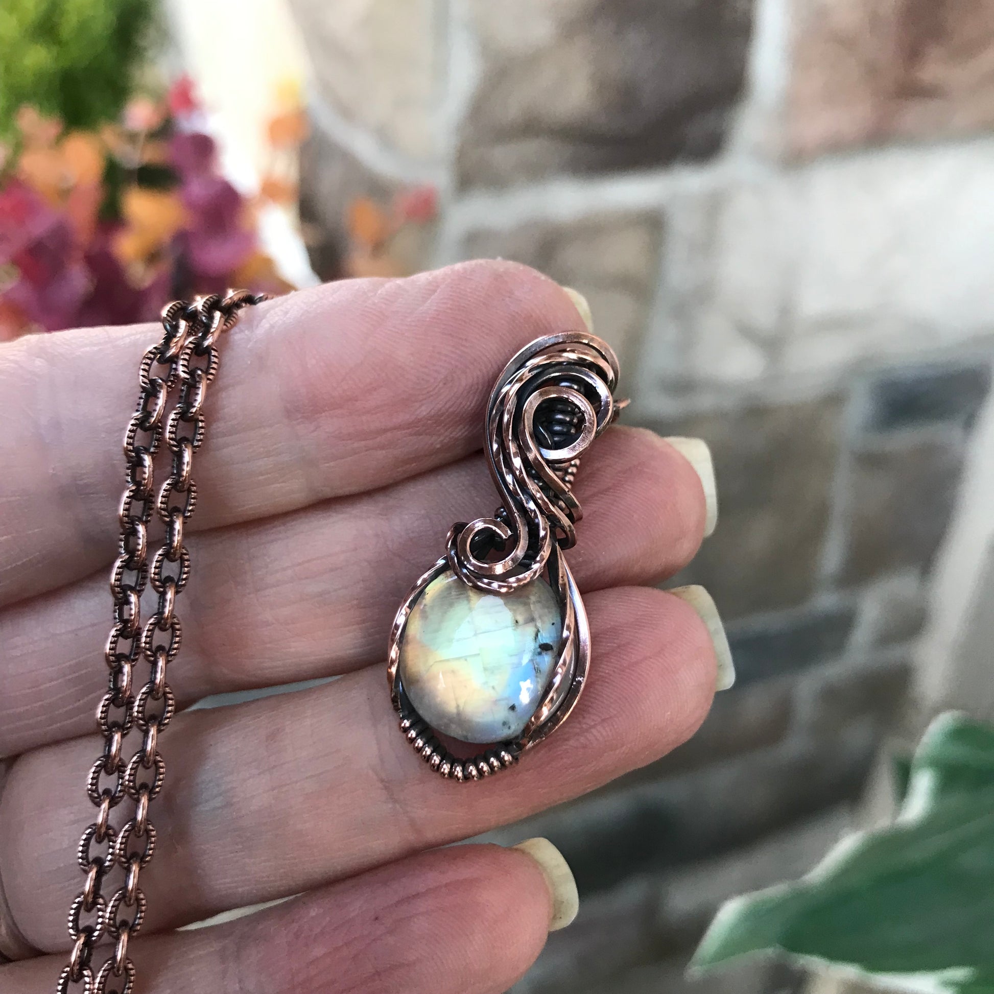 Golden Moonstone Swirly Copper Necklace