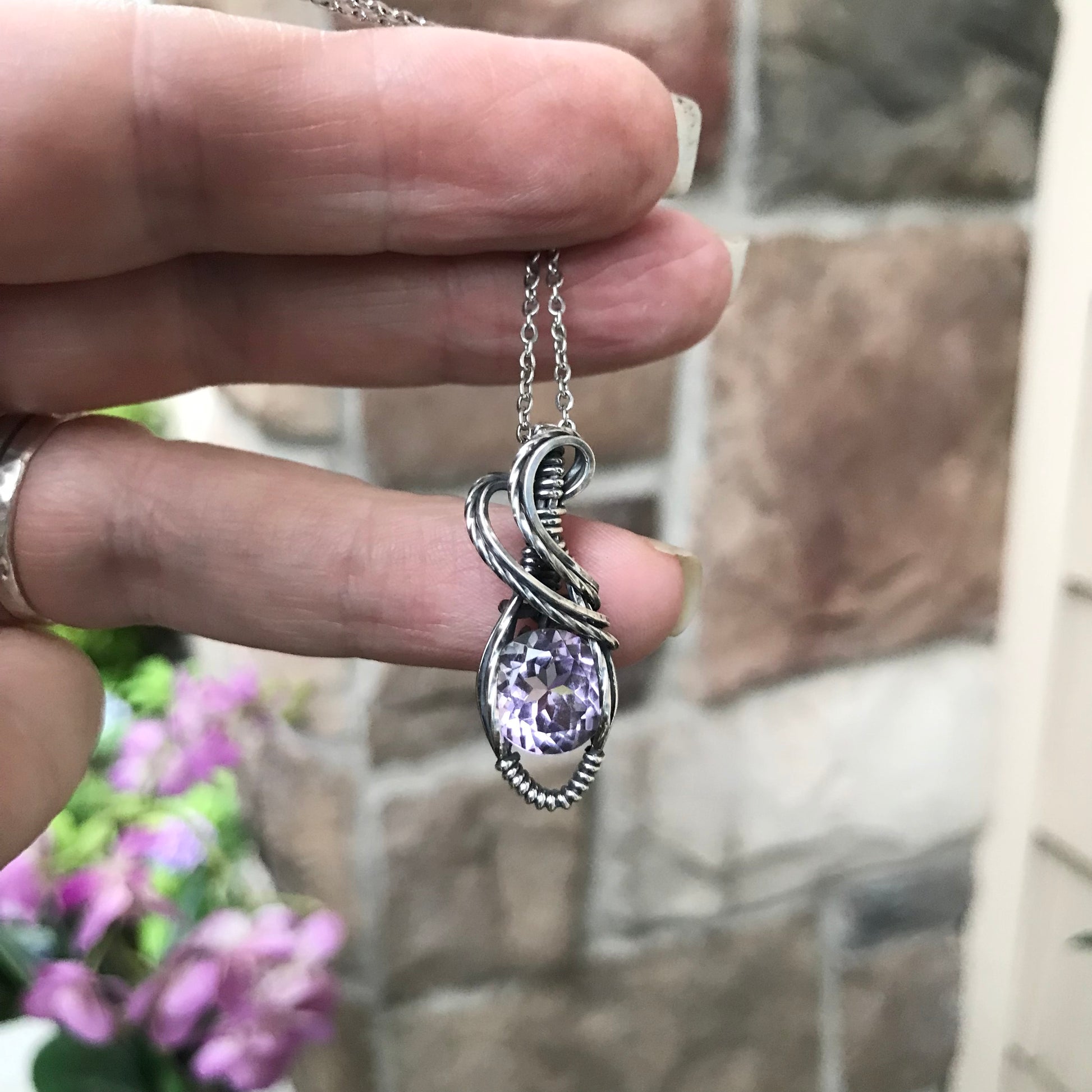 Pink Amethyst Sterling Silver Mini Pendant