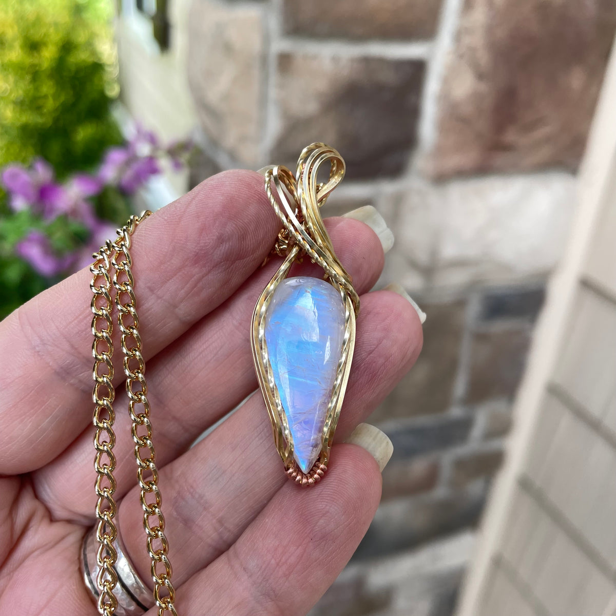 Moonstone Teardrop Brass Pendant