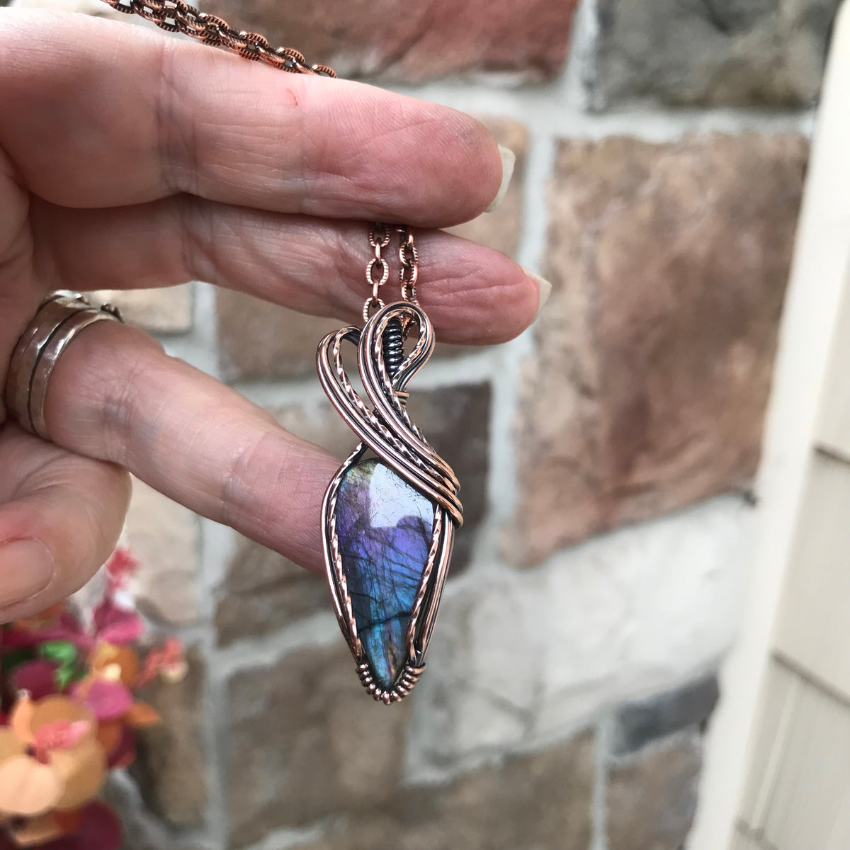 Purple Rainbow Labradorite Copper Pendant