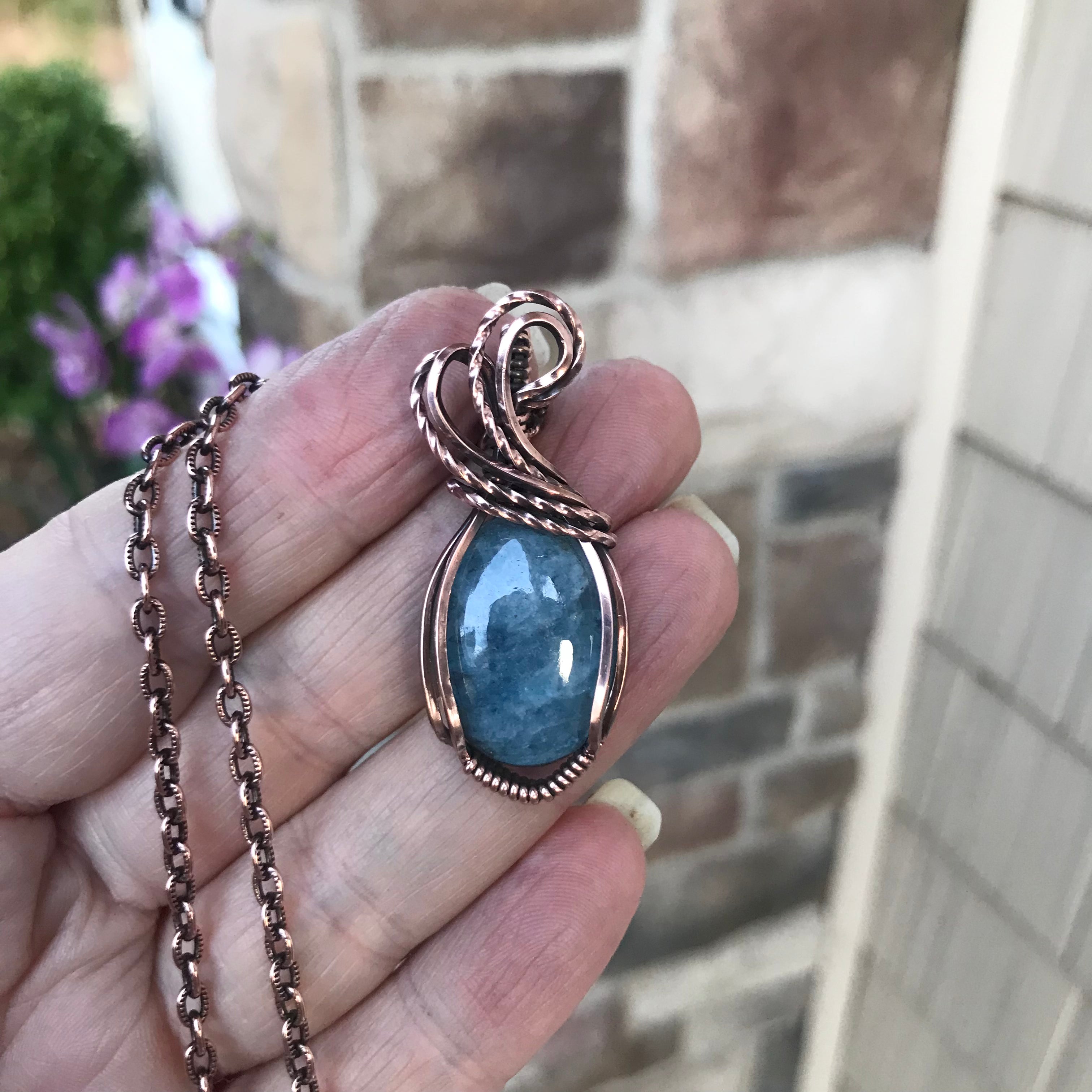 Aquamarine Oval Copper Necklace