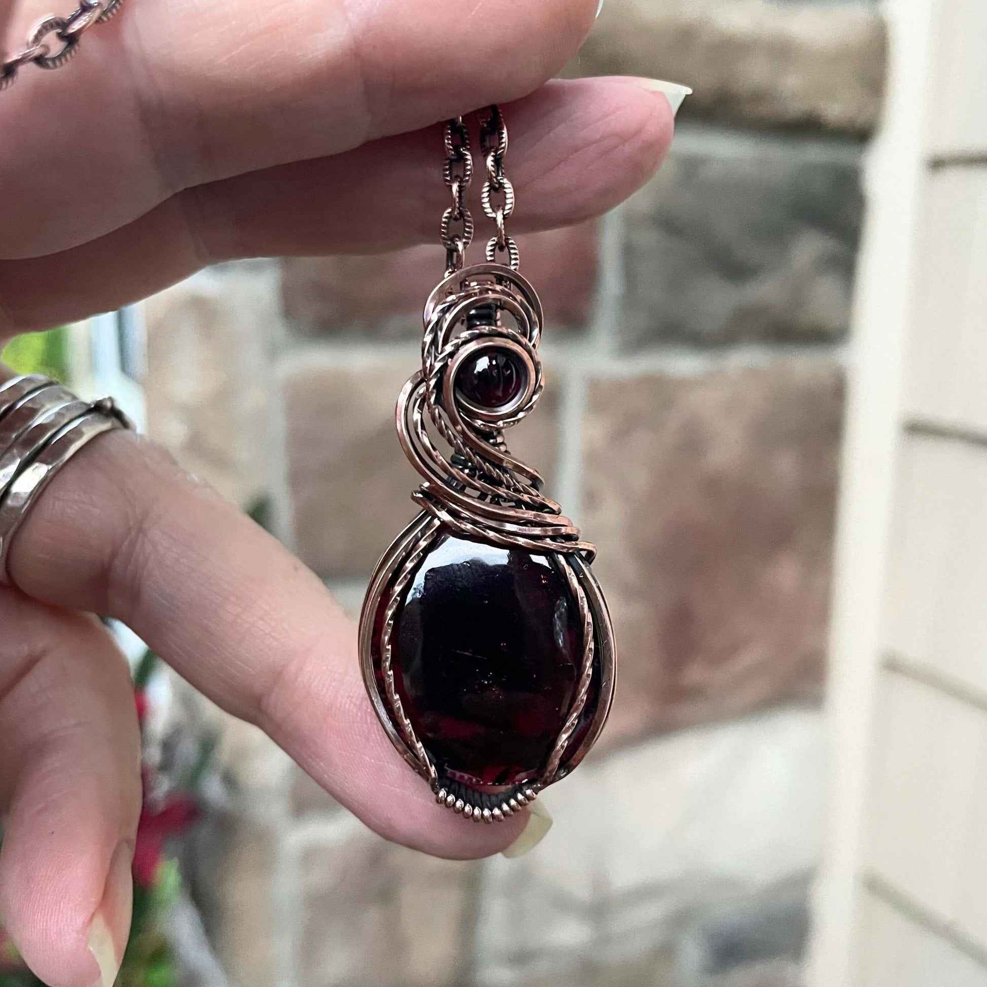 Garnet with Garnet Accent Copper Necklace